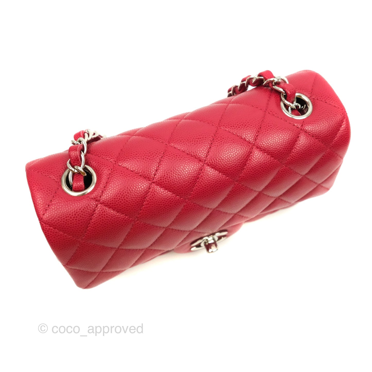 Chanel Quilted Mini Rectangular Flap Cherry Red Caviar Silver Hardware 18B