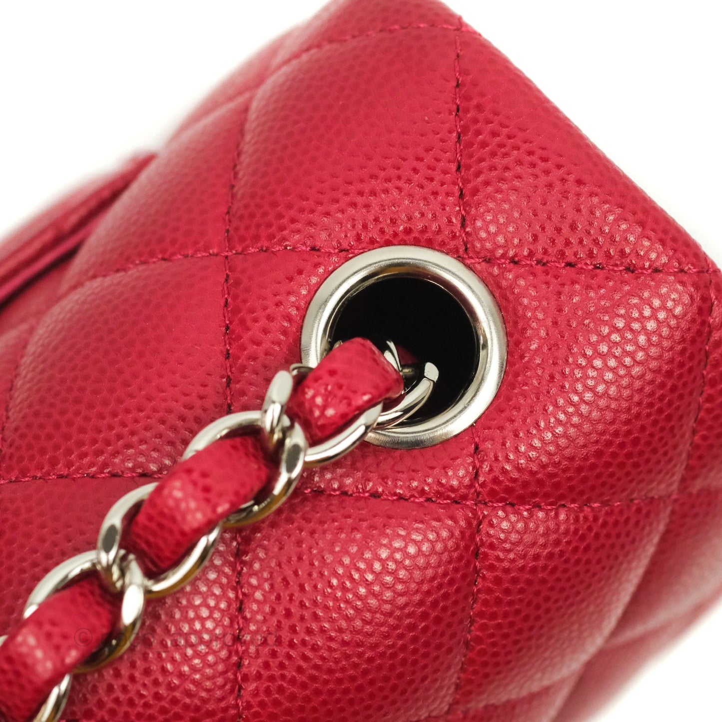 Chanel Quilted Mini Rectangular Flap Cherry Red Caviar Silver Hardware 18B