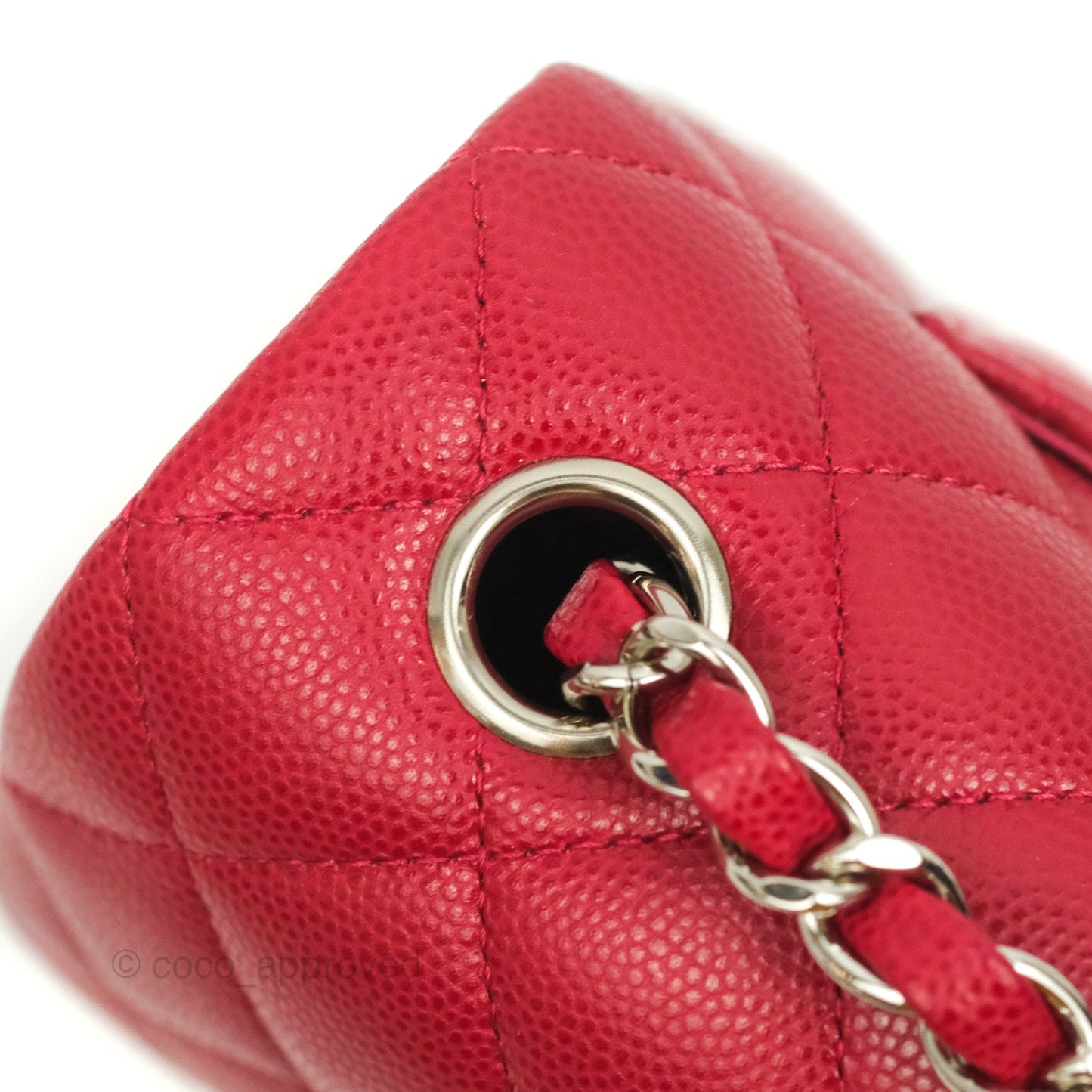 Chanel Quilted Mini Rectangular Flap Cherry Red Caviar Silver Hardware 18B