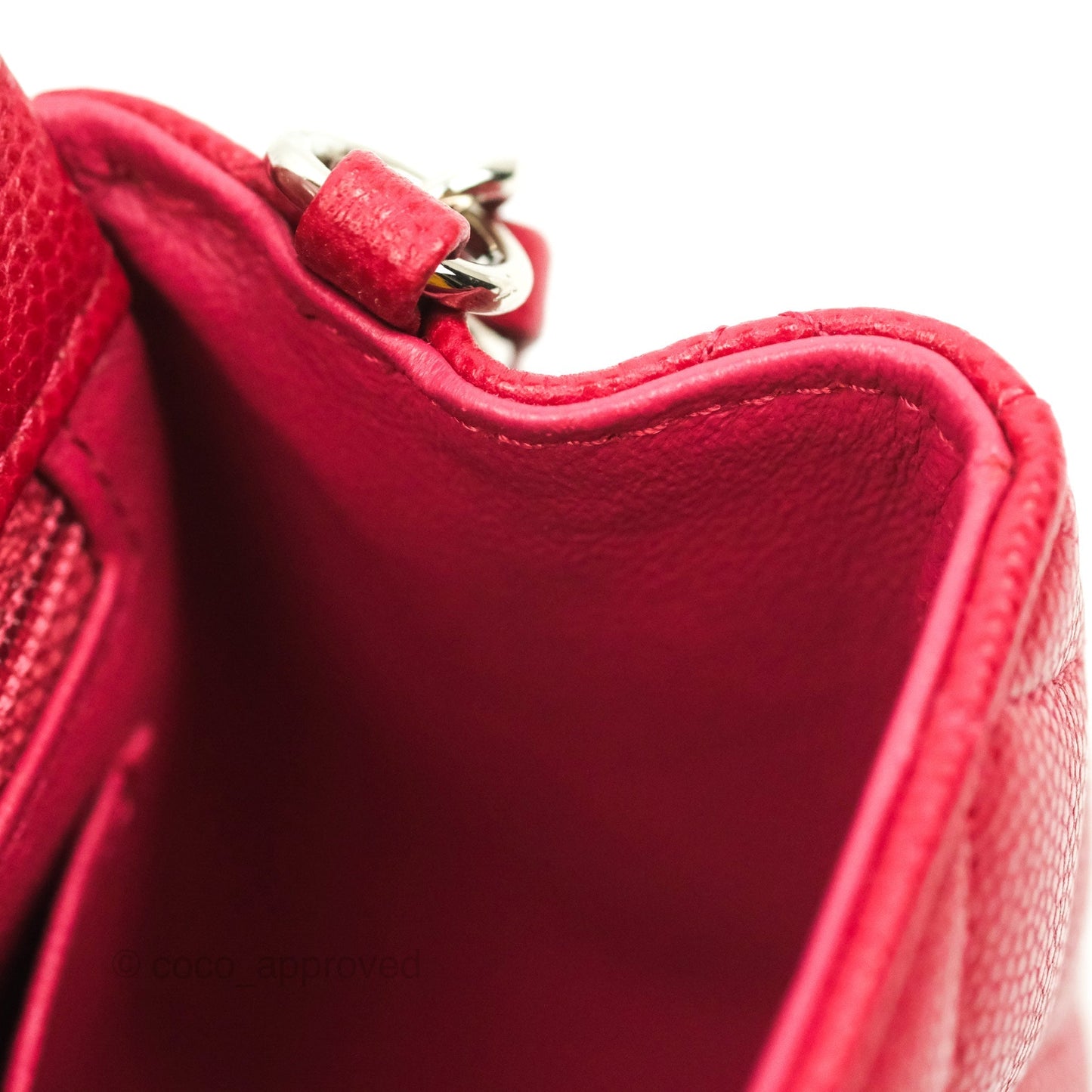 Chanel Quilted Mini Rectangular Flap Cherry Red Caviar Silver Hardware 18B