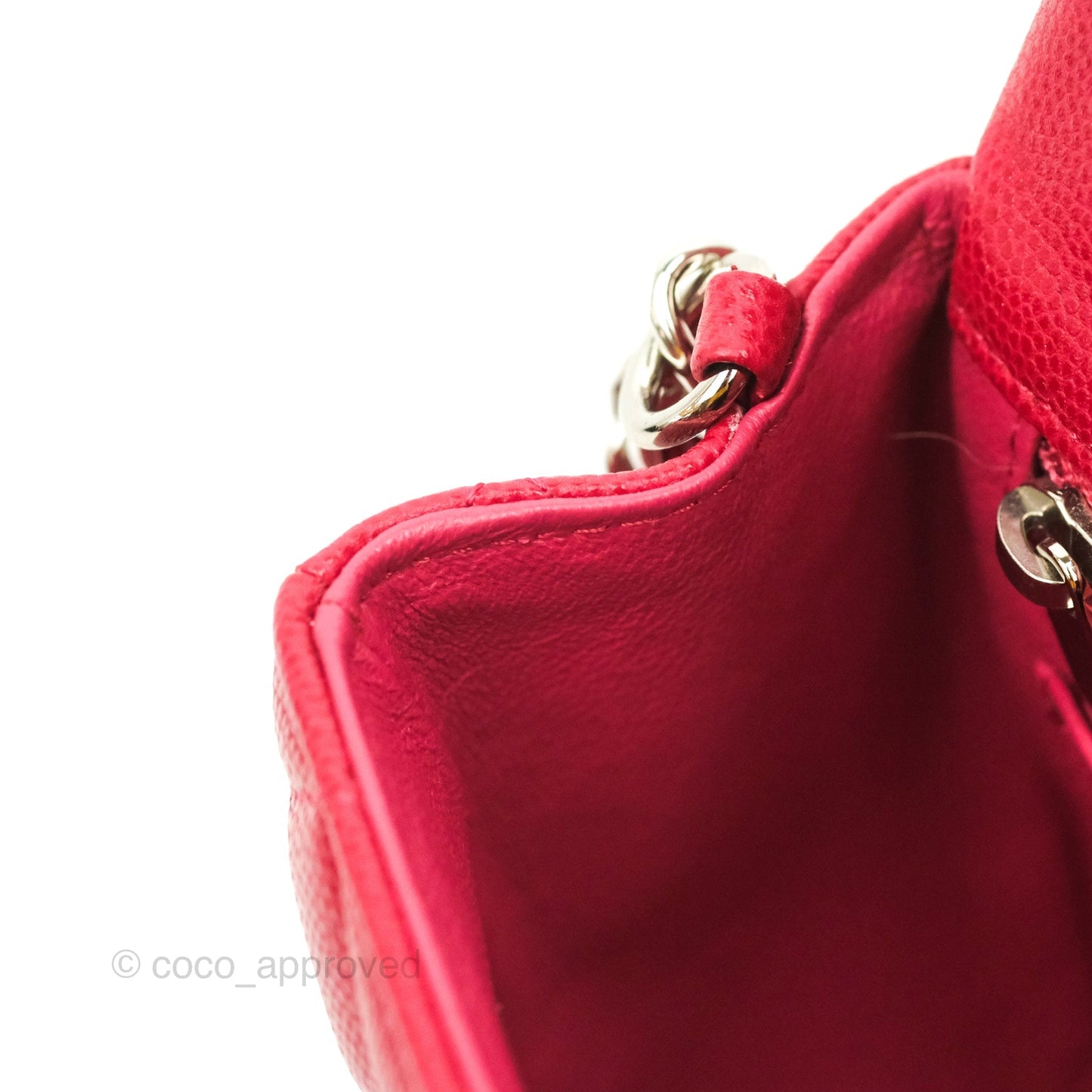 Chanel Quilted Mini Rectangular Flap Cherry Red Caviar Silver Hardware 18B