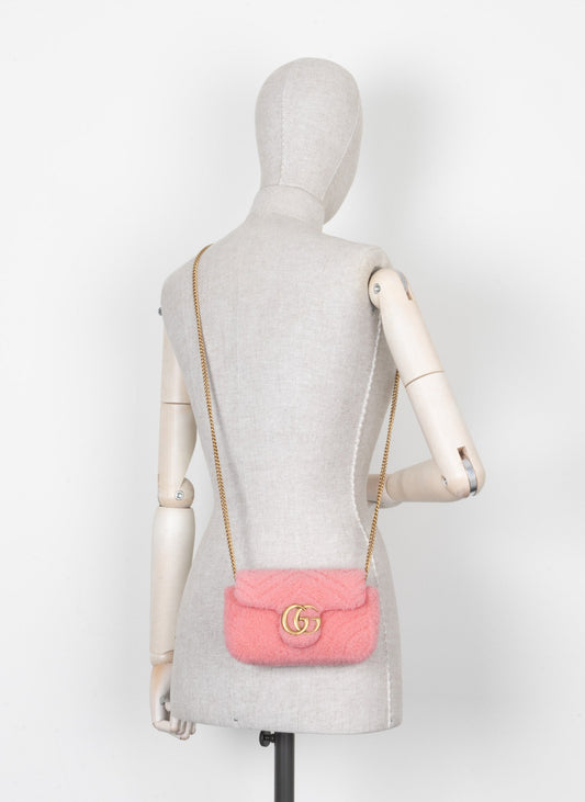 Luxury Gucci Trending 2025 Mini Marmont Shearling Crossbody Bag Pink