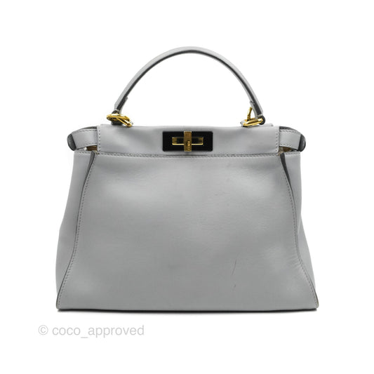 Fendi Peekaboo Medium Light Grey Blue Gold Hardware