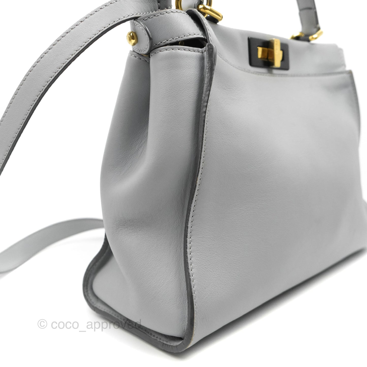 Fendi Peekaboo Medium Light Grey Blue Gold Hardware