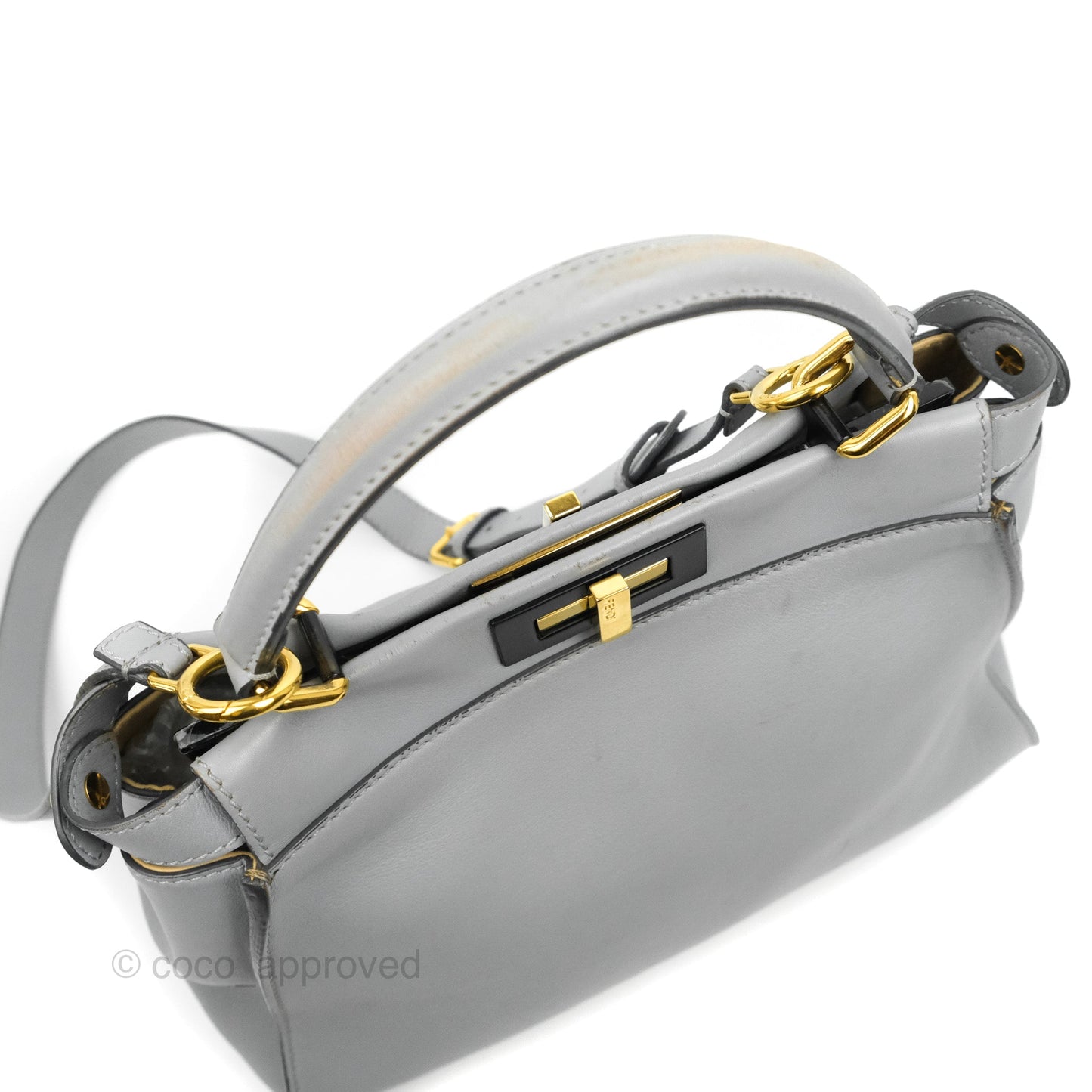Fendi Peekaboo Medium Light Grey Blue Gold Hardware