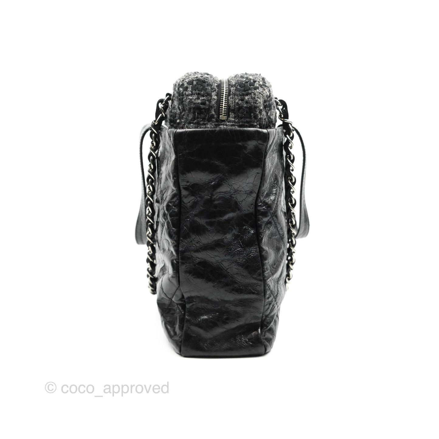 Chanel Black Glazed Calfskin & Tweed Bowling Bag Silver Hardware