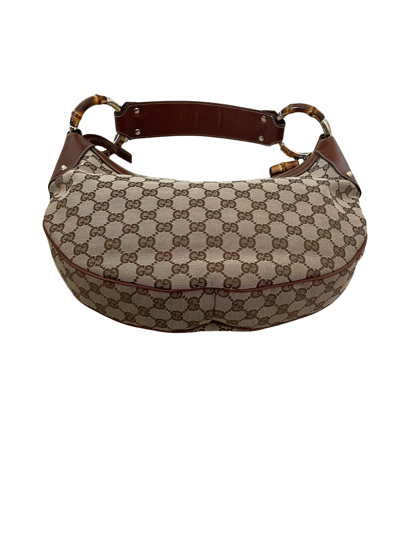Luxury Gucci GG Bamboo Beige & Dark Brown Jacquard & Leather Handbag