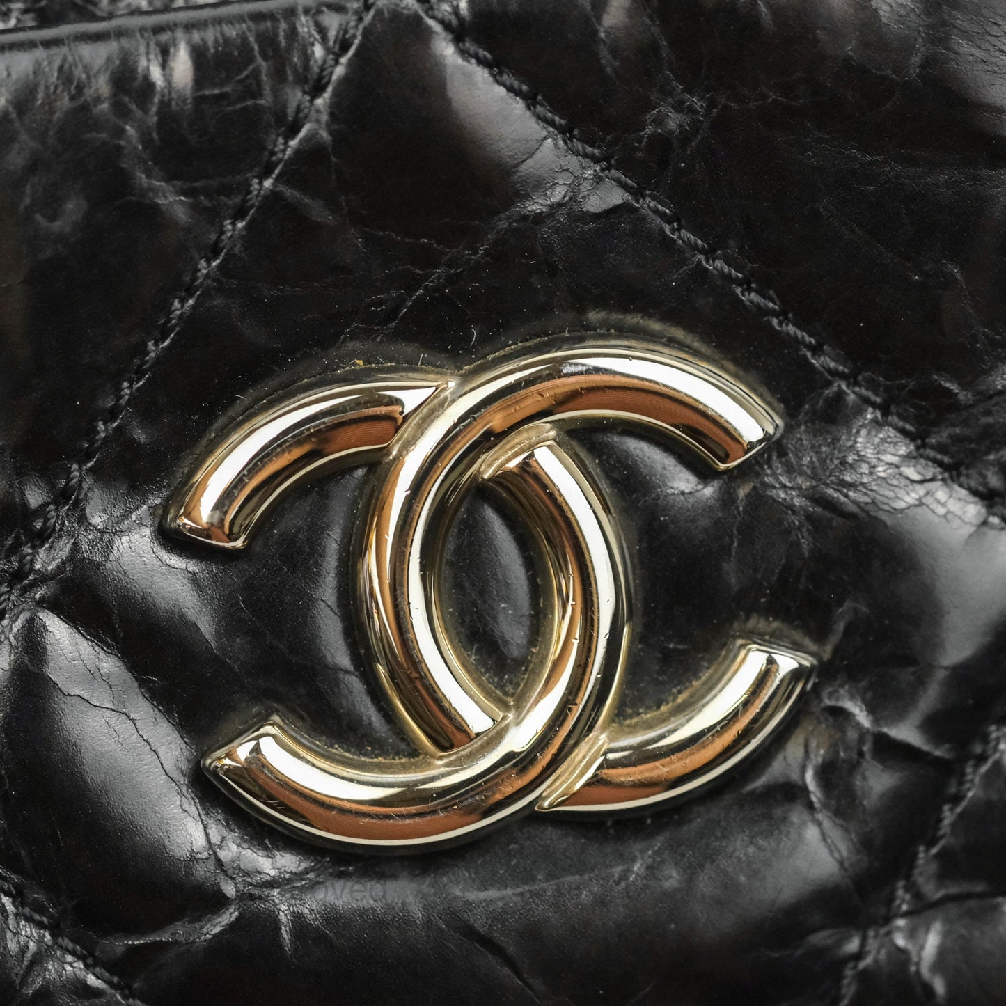 Chanel Black Glazed Calfskin & Tweed Bowling Bag Silver Hardware
