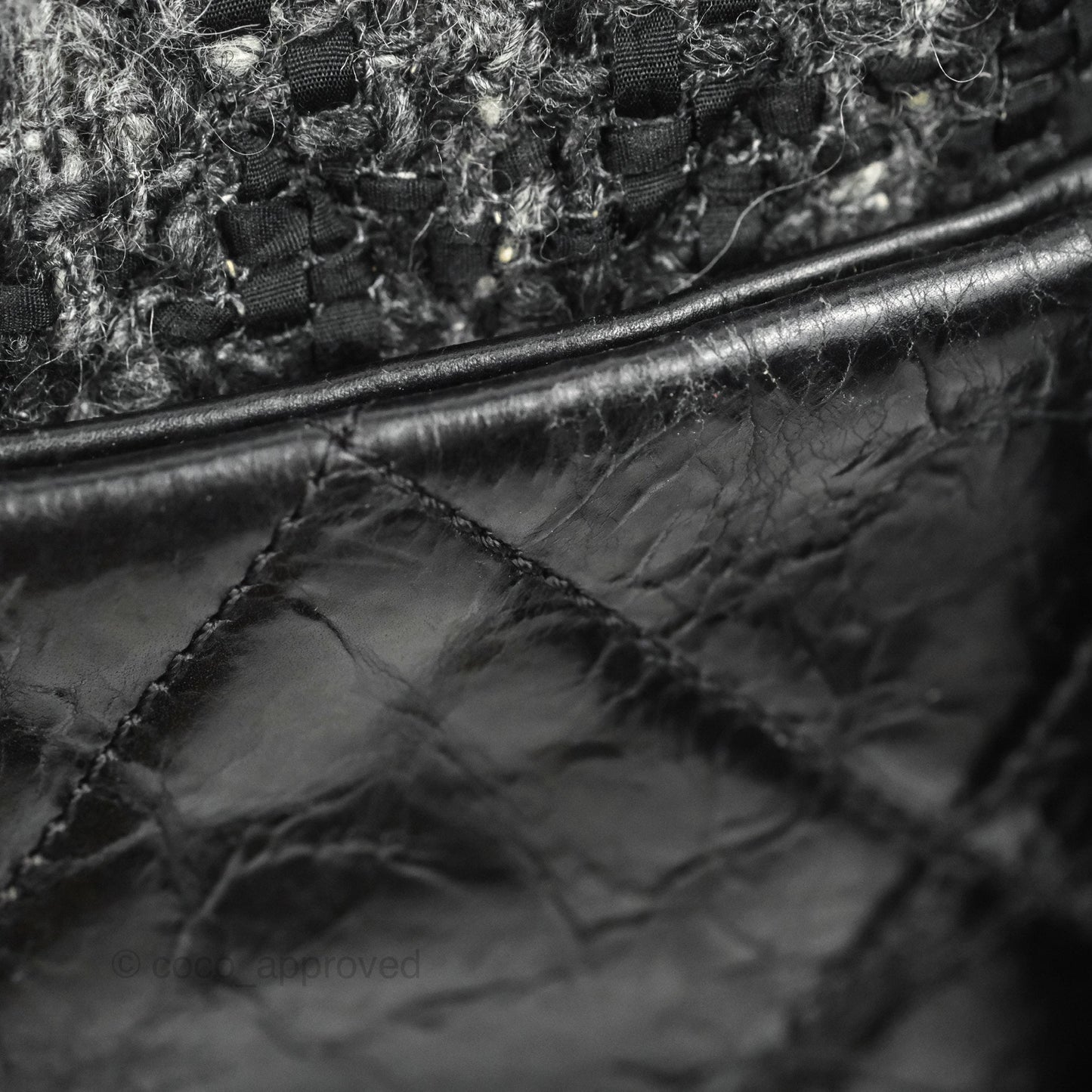 Chanel Black Glazed Calfskin & Tweed Bowling Bag Silver Hardware