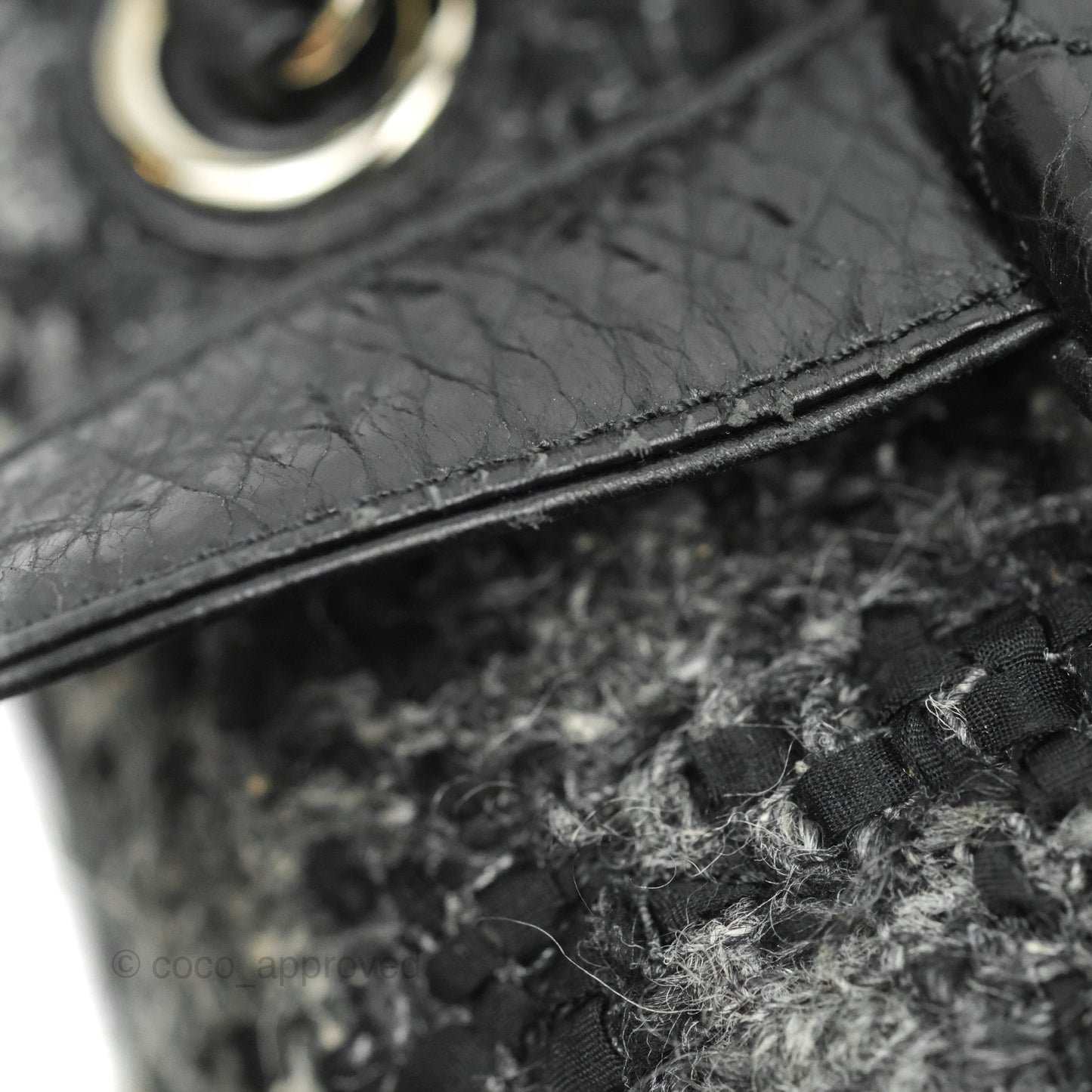 Chanel Black Glazed Calfskin & Tweed Bowling Bag Silver Hardware