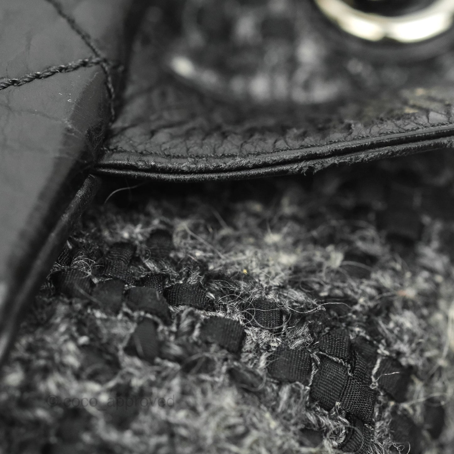 Chanel Black Glazed Calfskin & Tweed Bowling Bag Silver Hardware