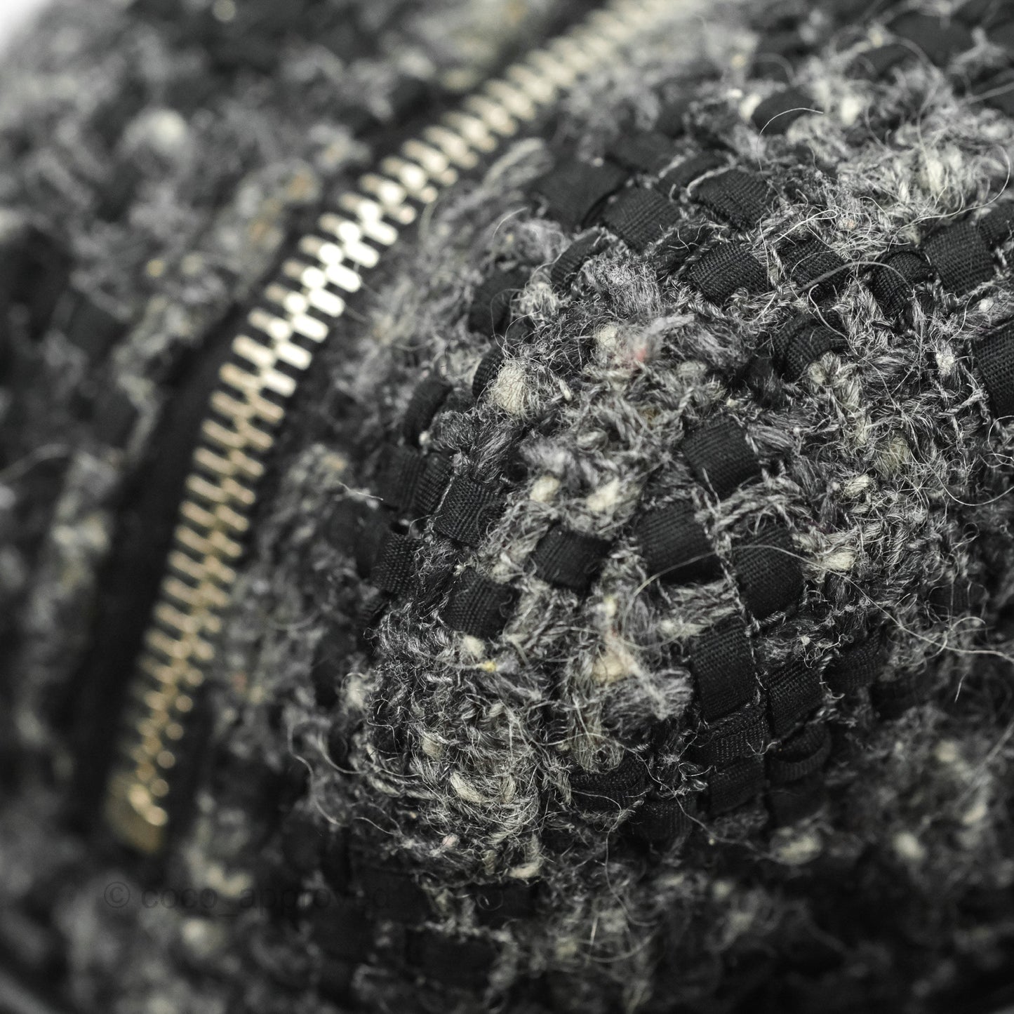 Chanel Black Glazed Calfskin & Tweed Bowling Bag Silver Hardware