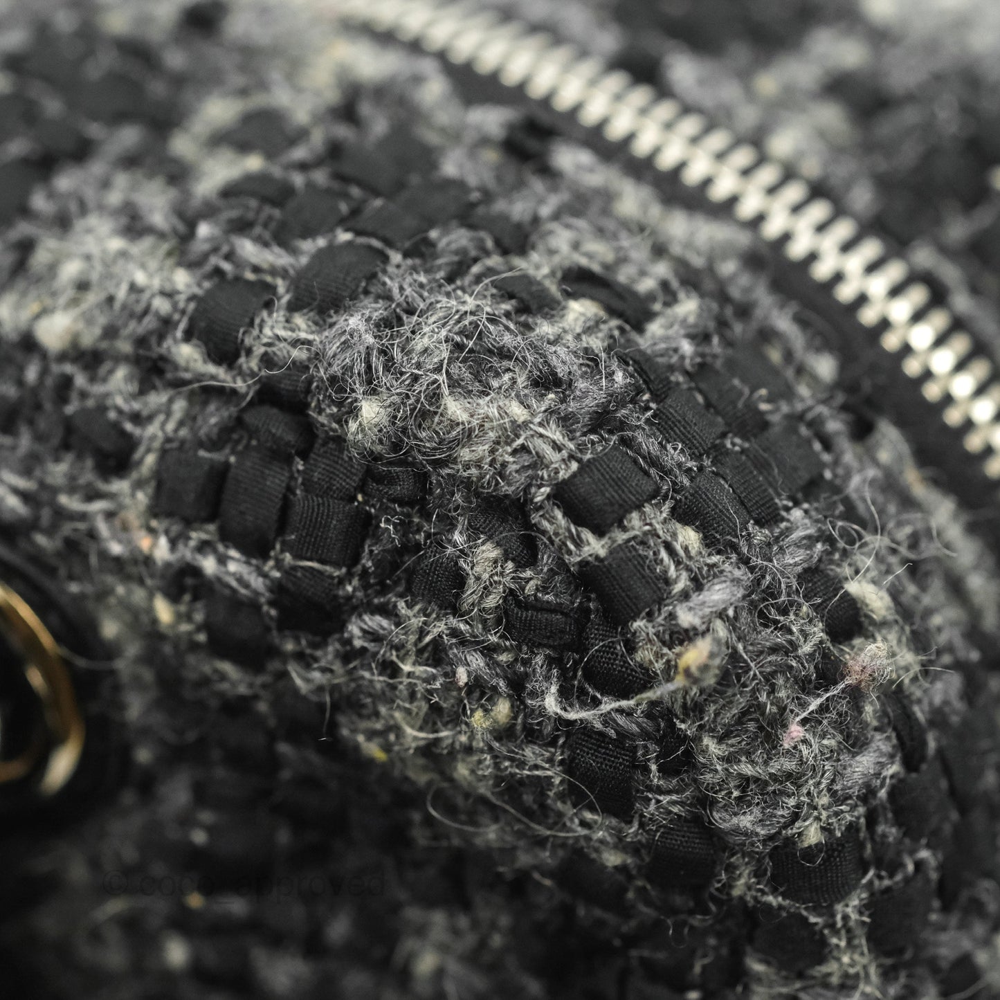 Chanel Black Glazed Calfskin & Tweed Bowling Bag Silver Hardware