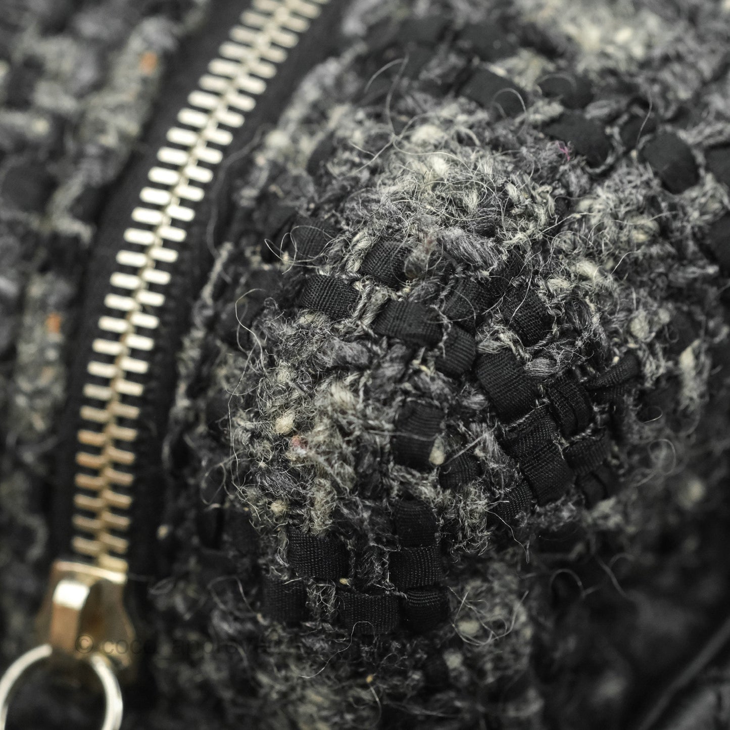 Chanel Black Glazed Calfskin & Tweed Bowling Bag Silver Hardware