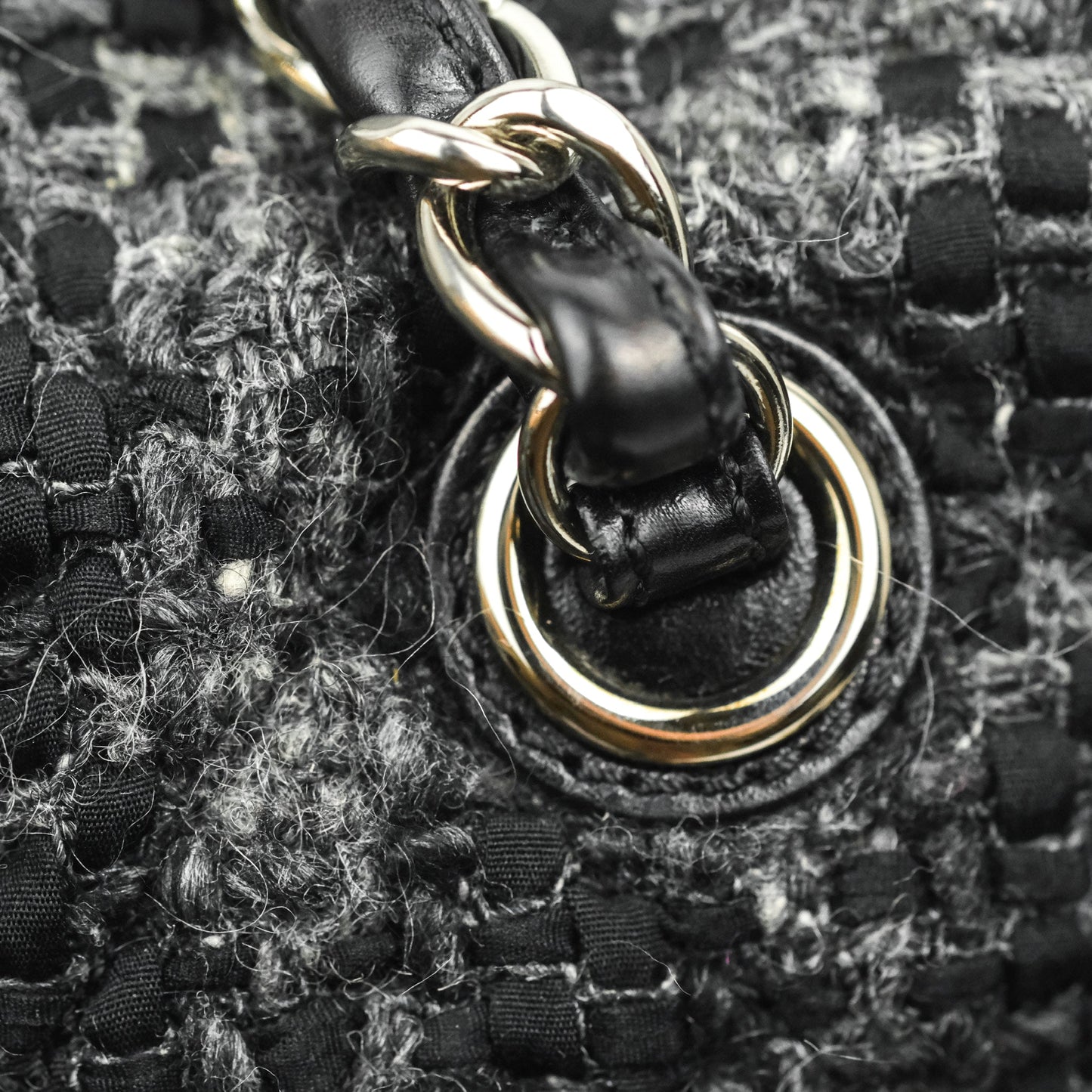 Chanel Black Glazed Calfskin & Tweed Bowling Bag Silver Hardware