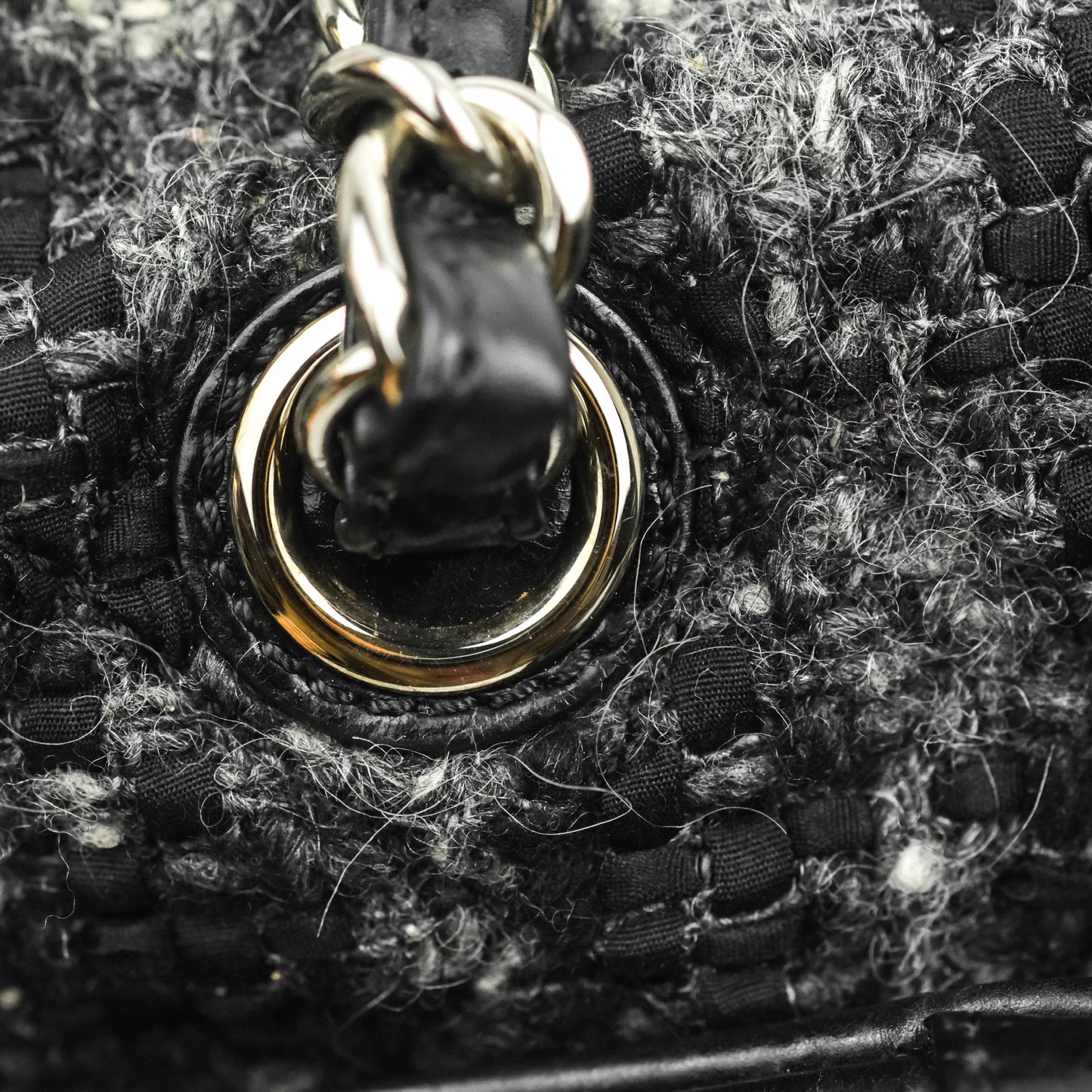 Chanel Black Glazed Calfskin & Tweed Bowling Bag Silver Hardware