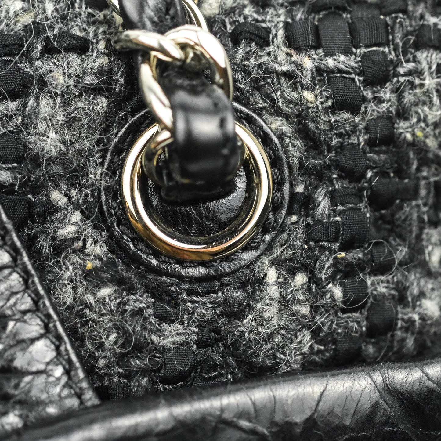 Chanel Black Glazed Calfskin & Tweed Bowling Bag Silver Hardware