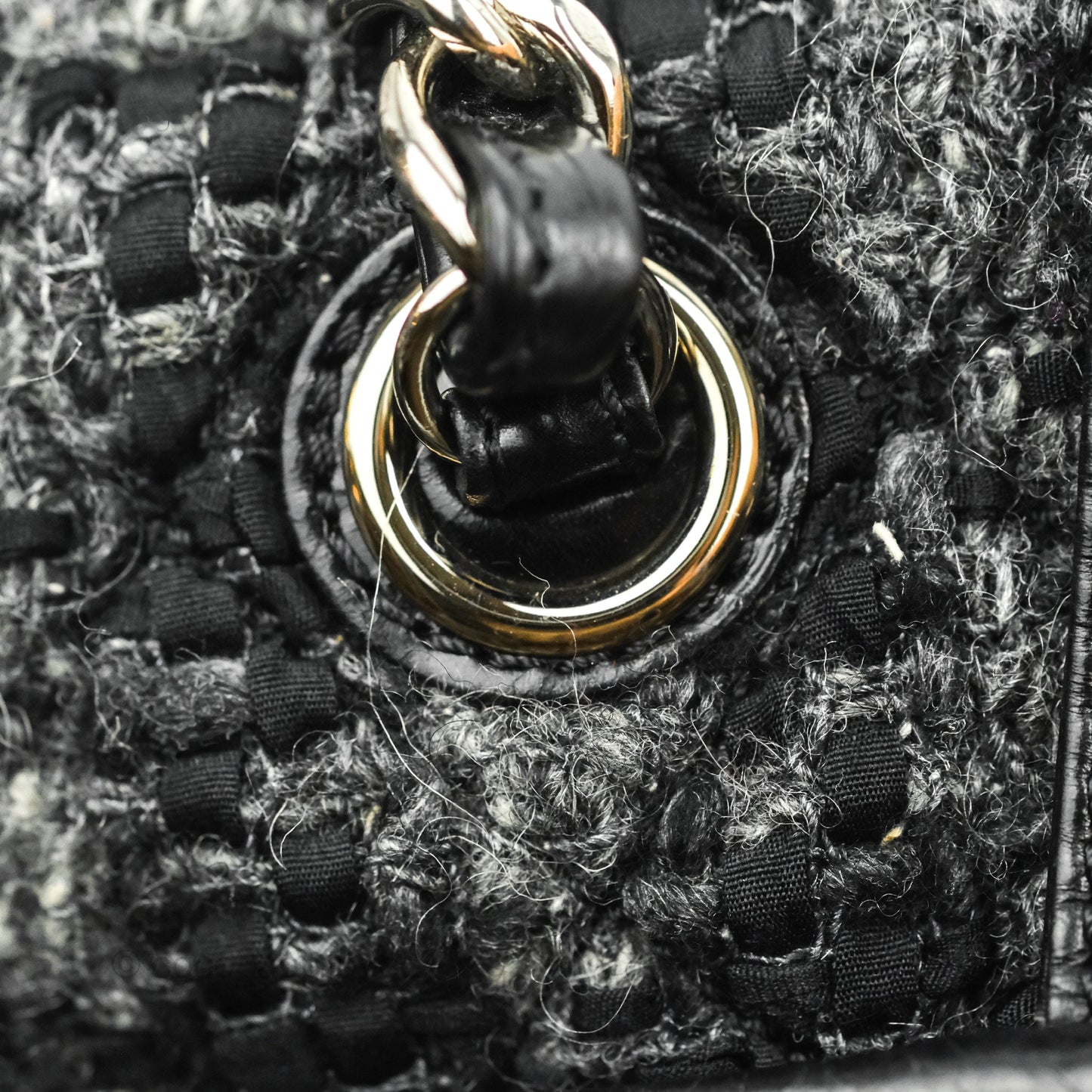 Chanel Black Glazed Calfskin & Tweed Bowling Bag Silver Hardware