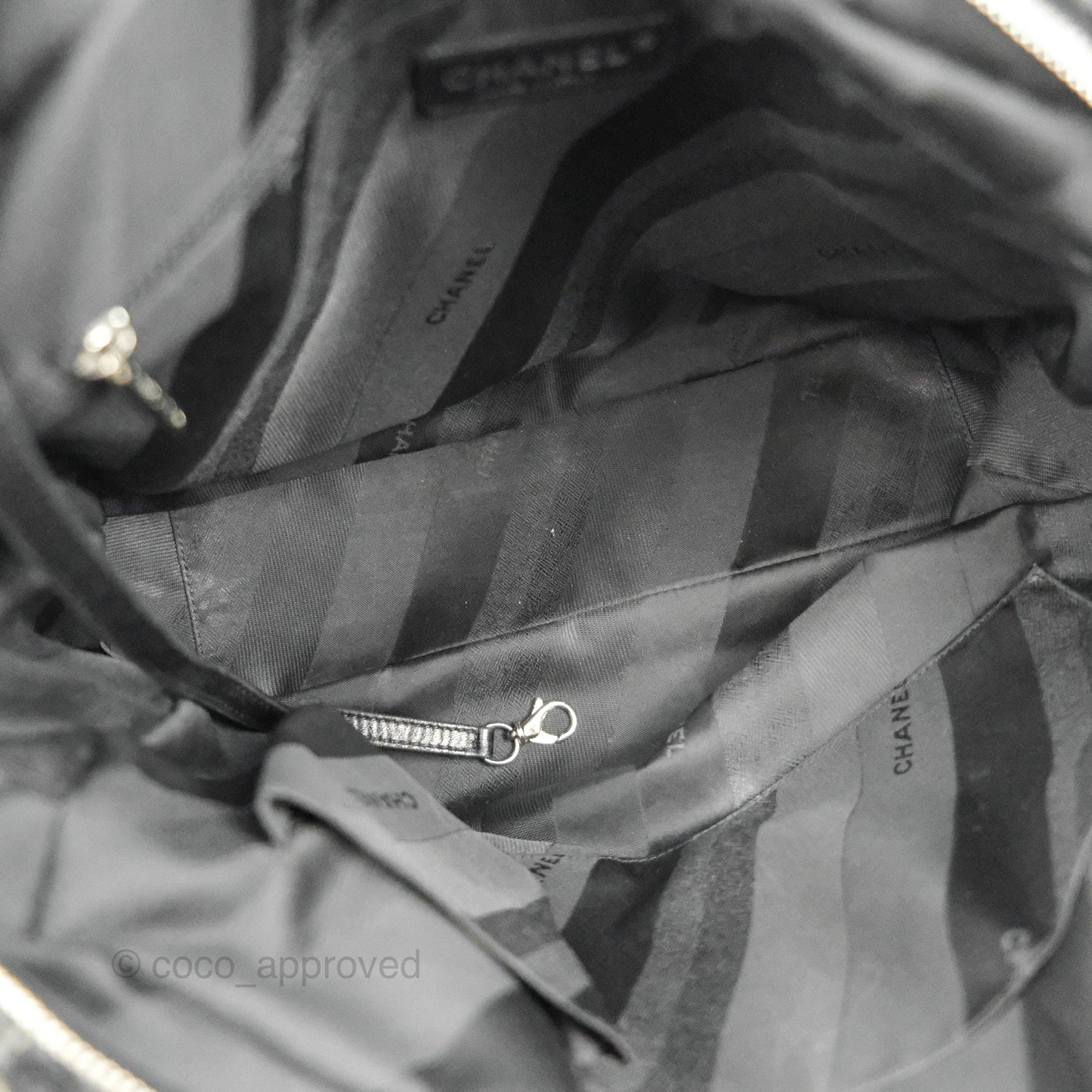 Chanel Black Glazed Calfskin & Tweed Bowling Bag Silver Hardware