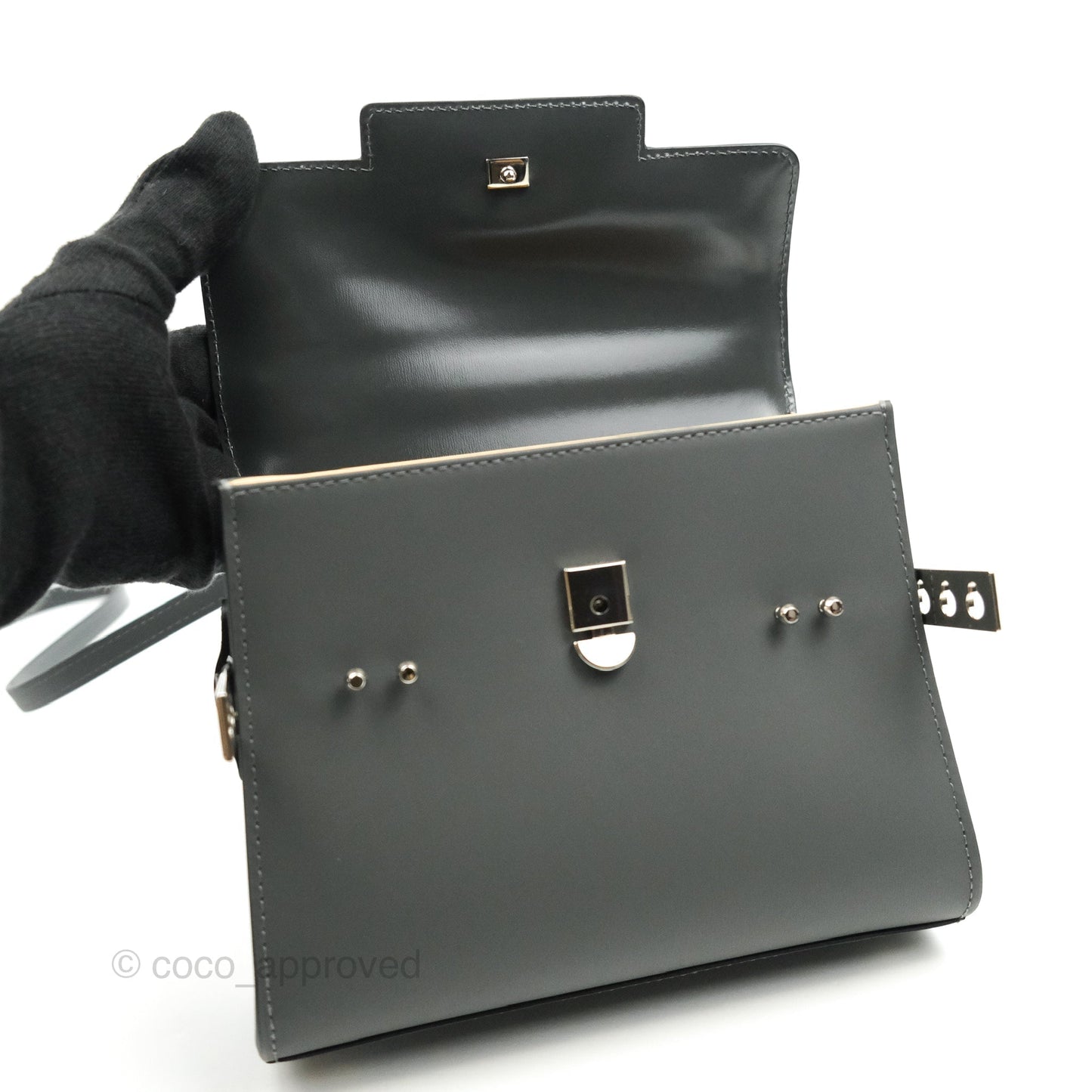 Delvaux Tempete Mini Grey Box Calfskin Silver Hardware