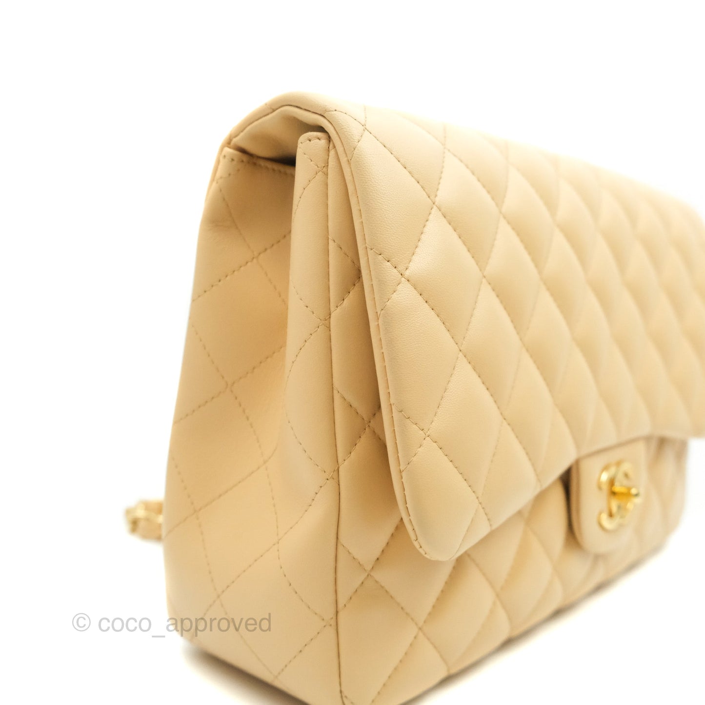 Chanel Jumbo Single Flap Beige Lambskin Gold Hardware