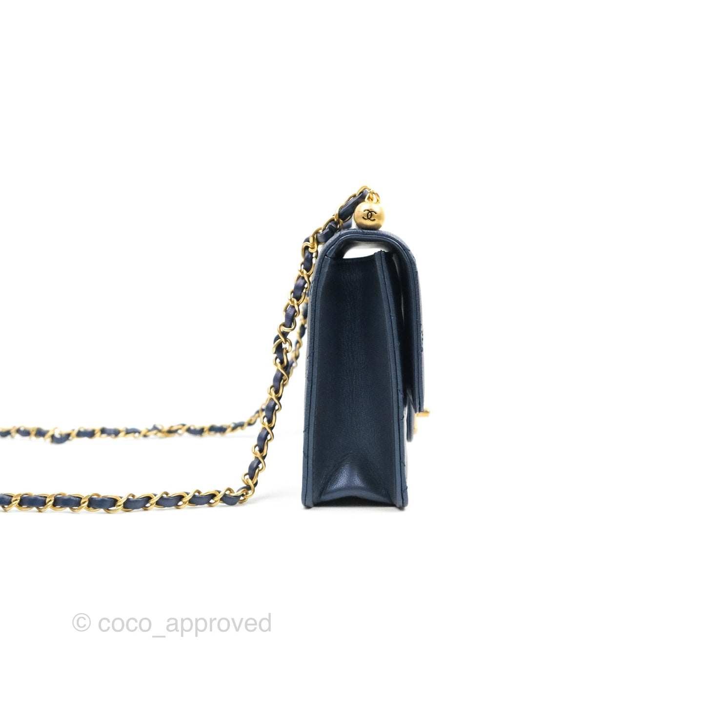 Chanel Quilted Flap Bag With Pearls Iridescent Navy Aged Gold Hardware