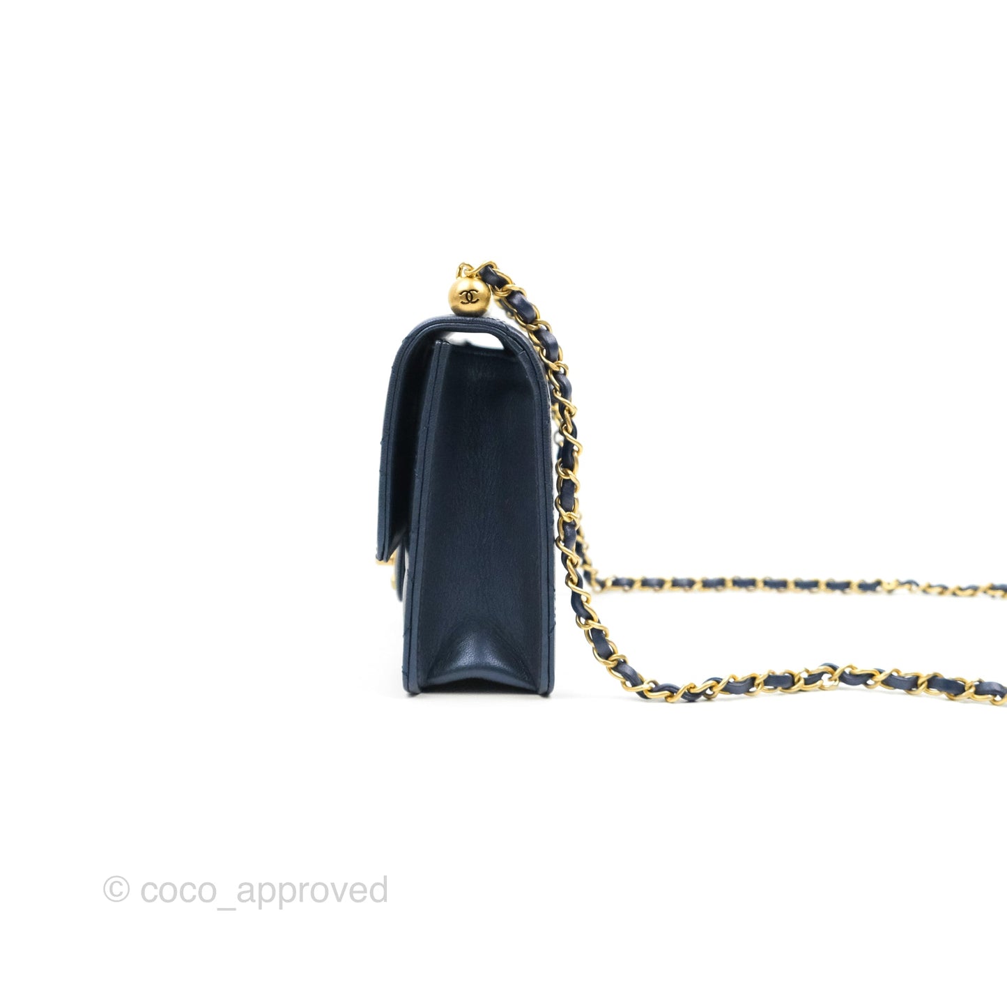 Chanel Quilted Flap Bag With Pearls Iridescent Navy Aged Gold Hardware