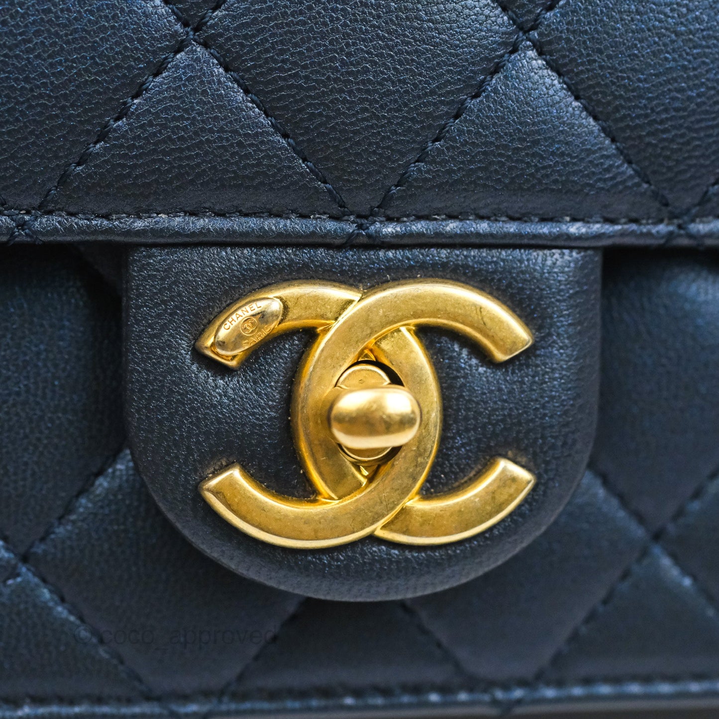 Chanel Quilted Flap Bag With Pearls Iridescent Navy Aged Gold Hardware