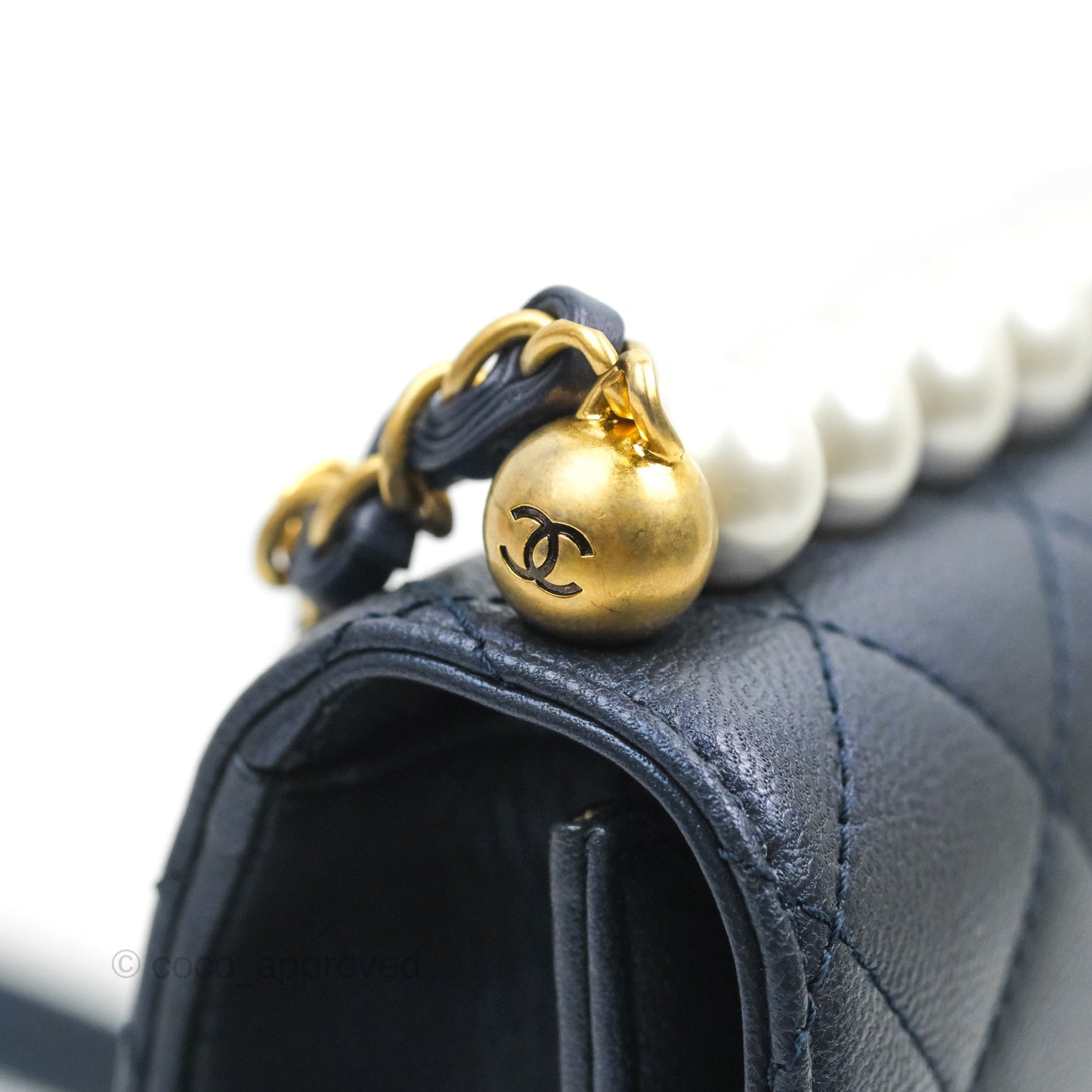 Chanel Quilted Flap Bag With Pearls Iridescent Navy Aged Gold Hardware
