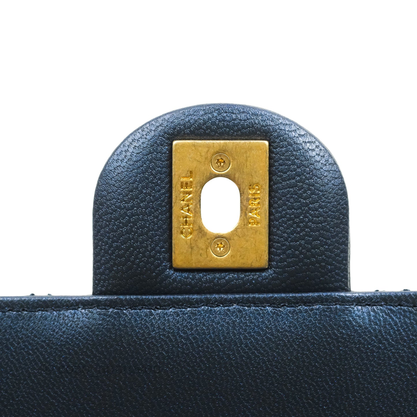 Chanel Quilted Flap Bag With Pearls Iridescent Navy Aged Gold Hardware
