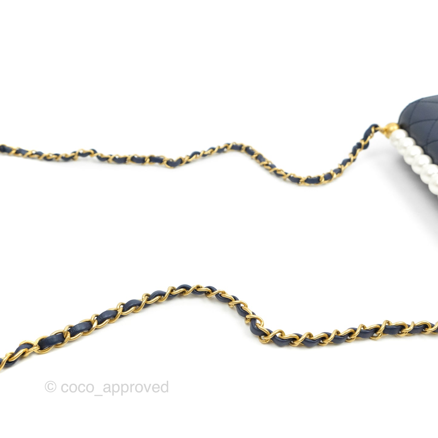 Chanel Quilted Flap Bag With Pearls Iridescent Navy Aged Gold Hardware