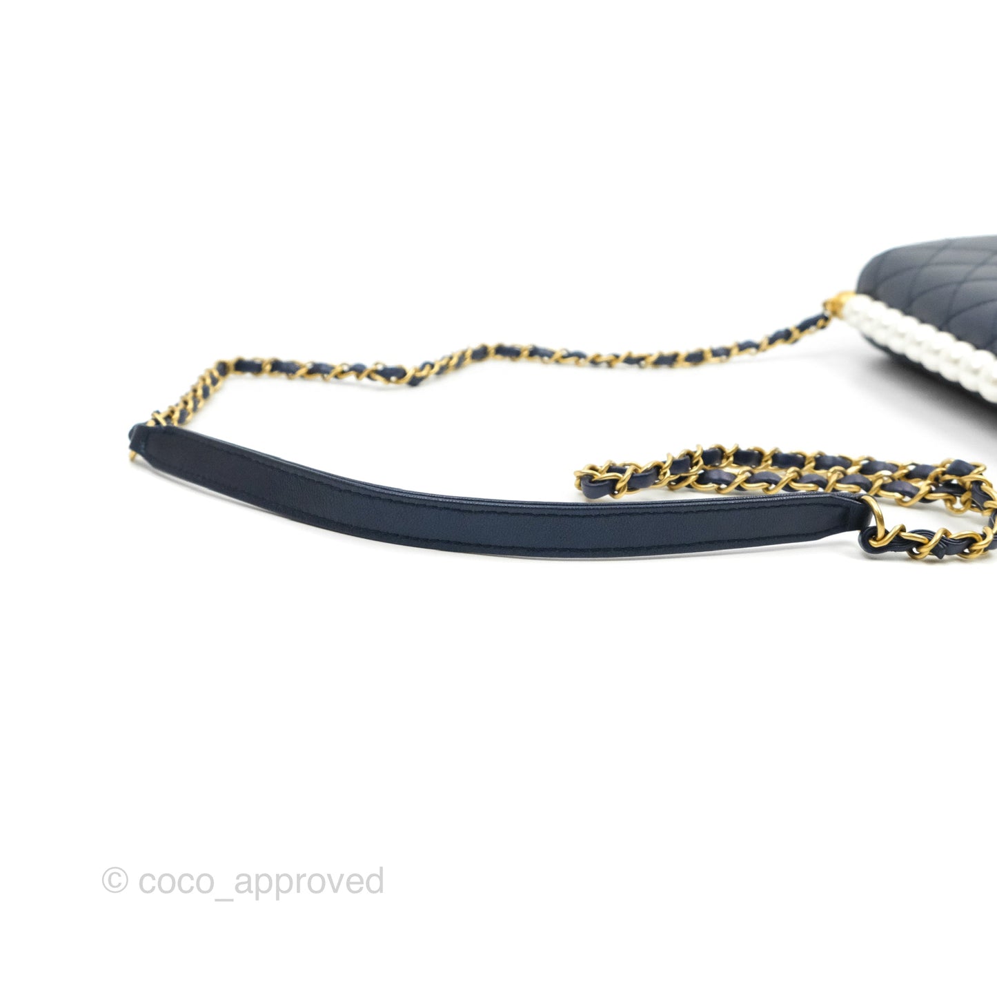 Chanel Quilted Flap Bag With Pearls Iridescent Navy Aged Gold Hardware