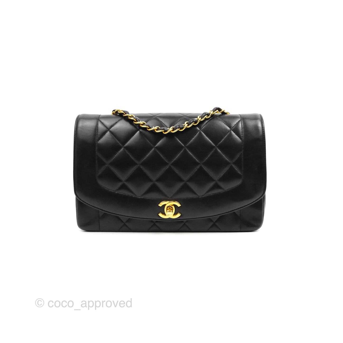 Chanel Vintage Quilted Classic Diana Medium Black Lambskin 24K Gold Hardware