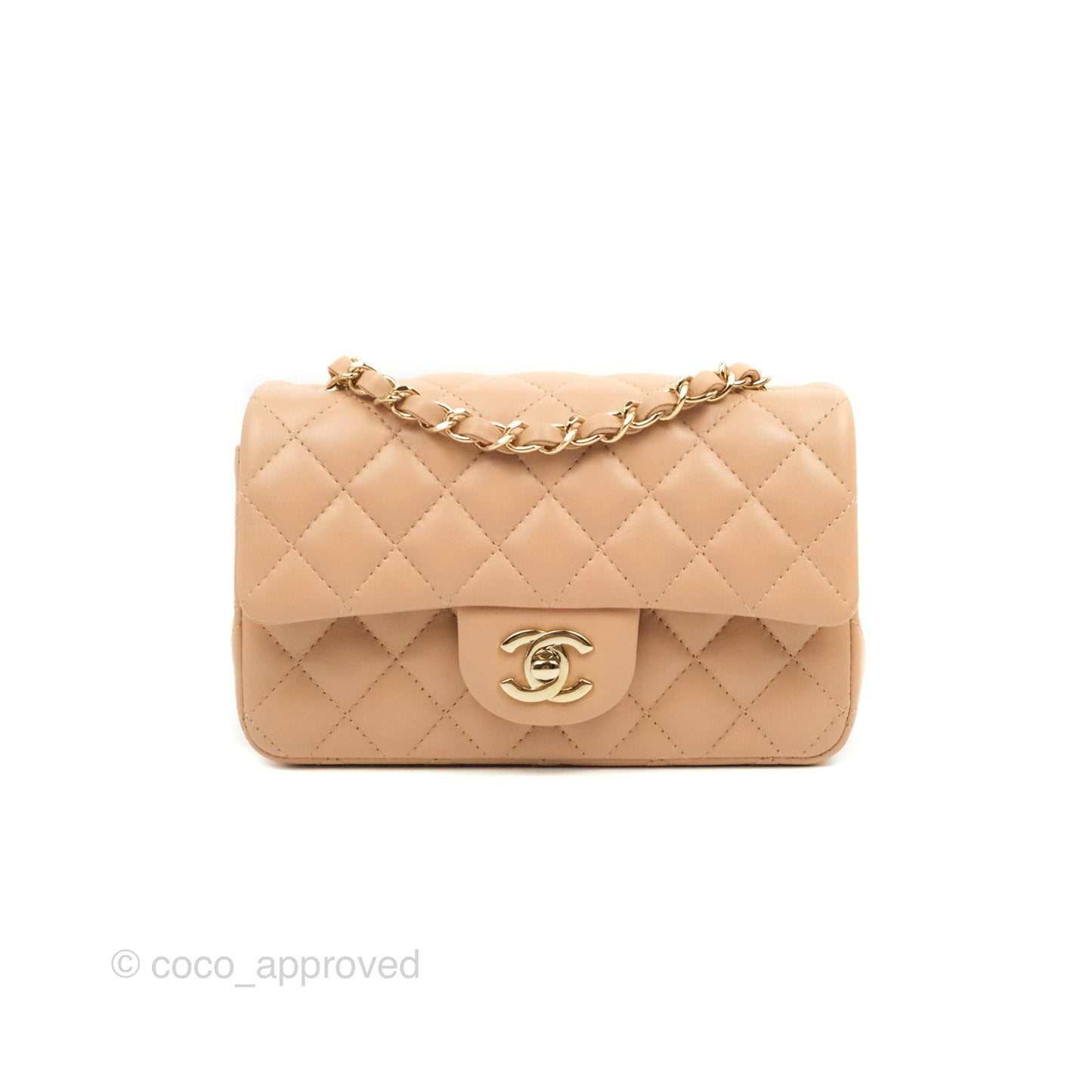 Chanel Mini Rectangular Flap Quilted Beige Pink Lambskin Gold Hardware