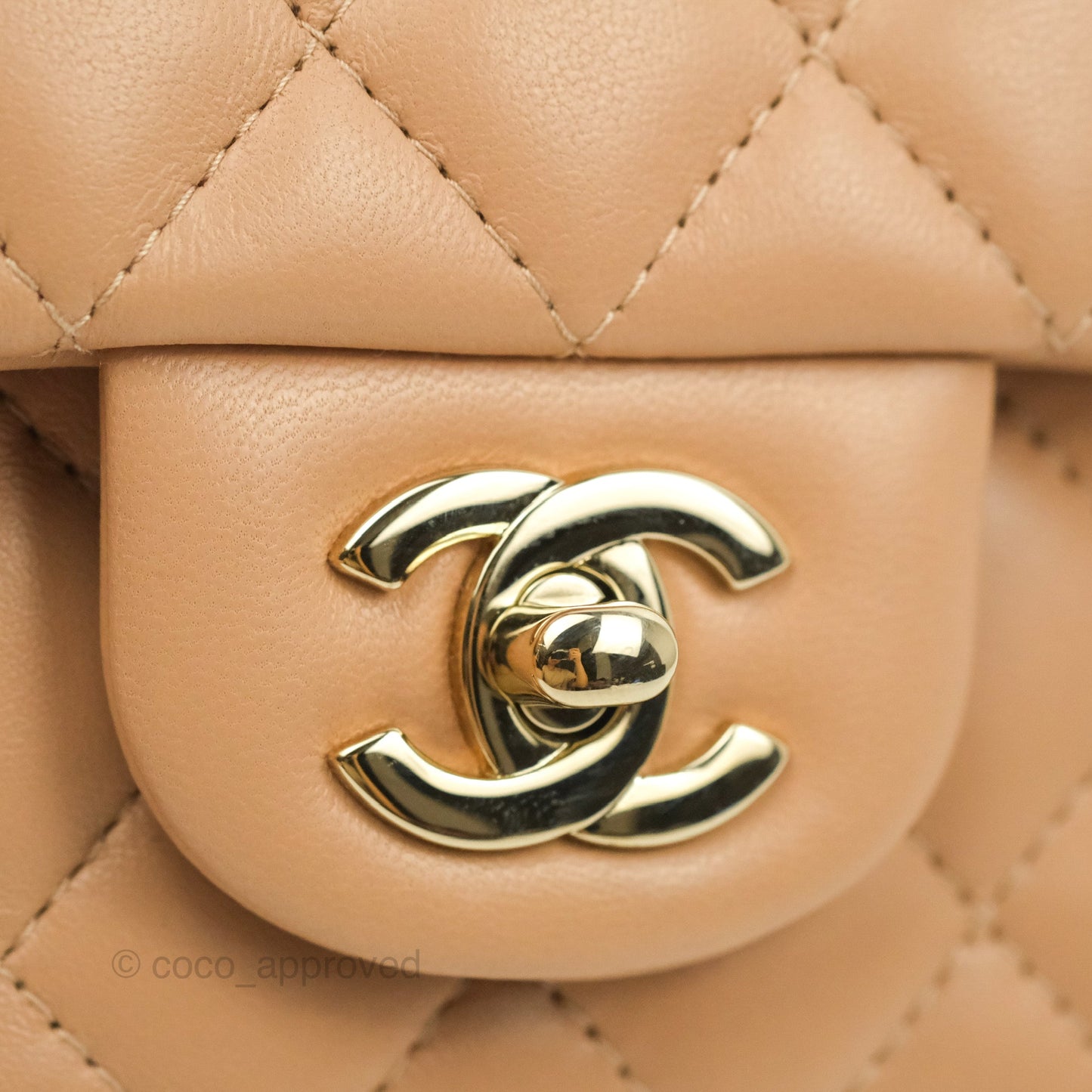 Chanel Mini Rectangular Flap Quilted Beige Pink Lambskin Gold Hardware