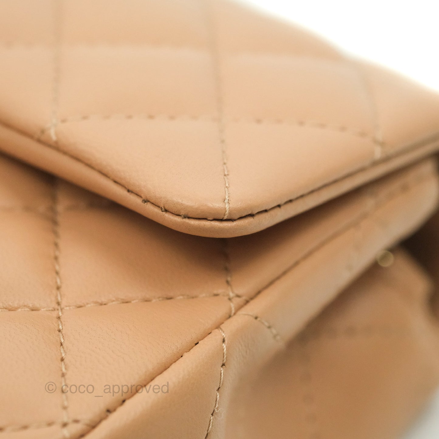 Chanel Mini Rectangular Flap Quilted Beige Pink Lambskin Gold Hardware