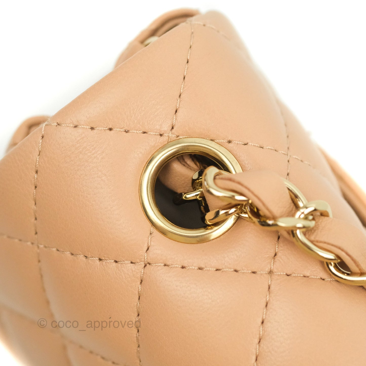 Chanel Mini Rectangular Flap Quilted Beige Pink Lambskin Gold Hardware