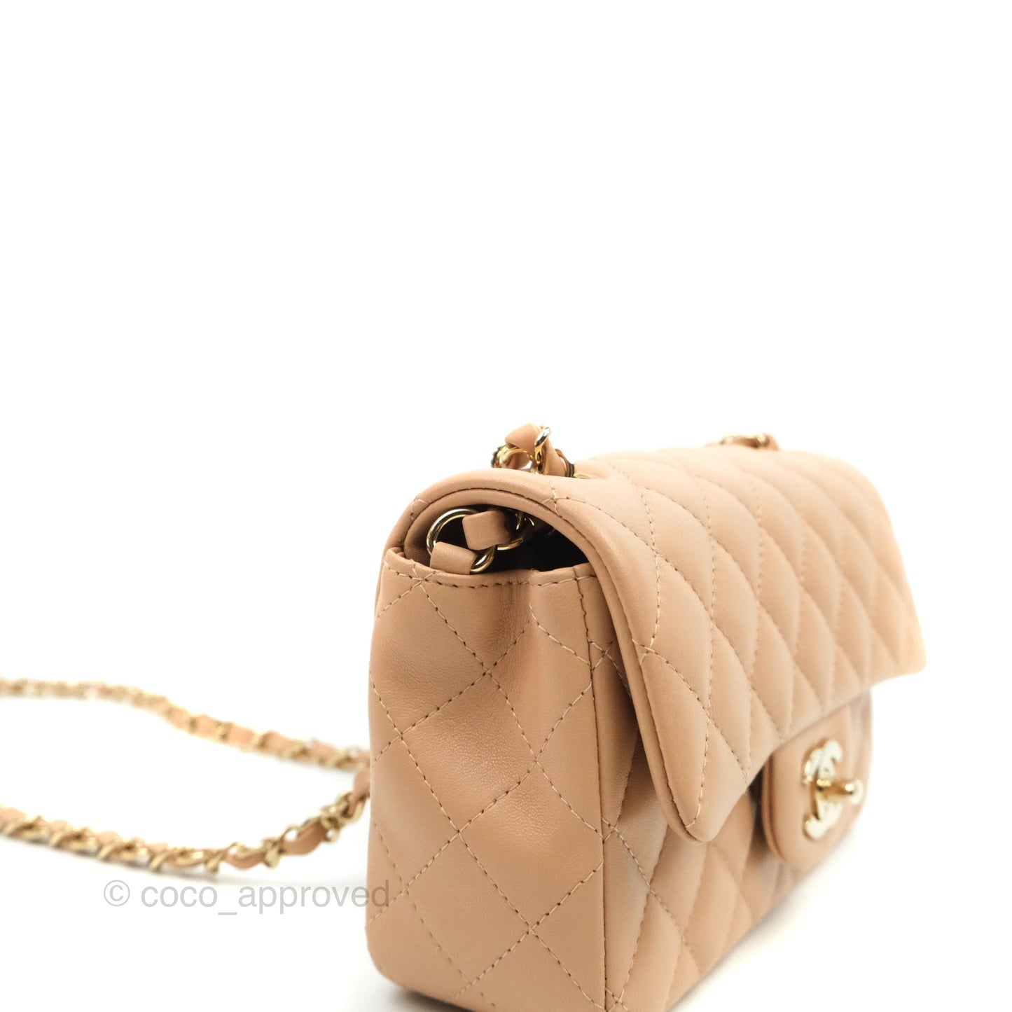 Chanel Mini Rectangular Flap Quilted Beige Pink Lambskin Gold Hardware