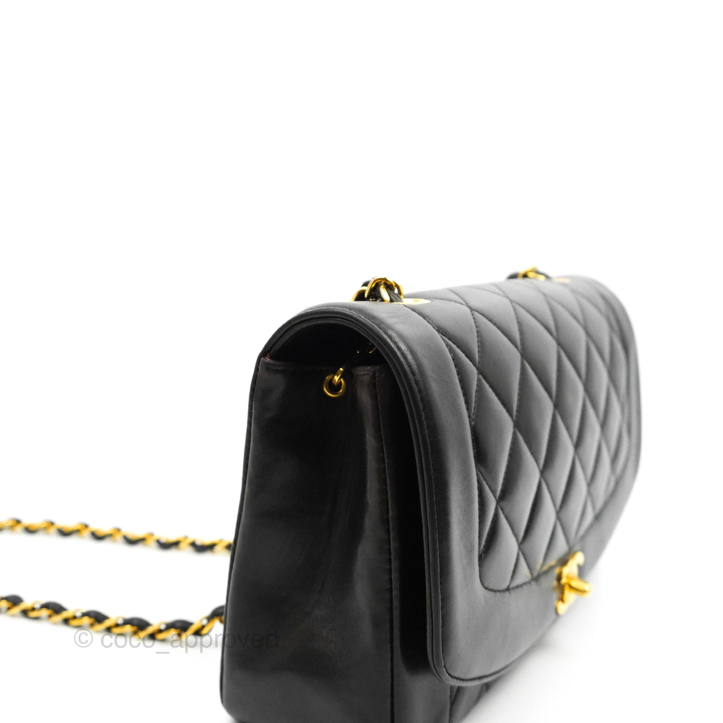 Chanel Vintage Quilted Classic Diana Medium Black Lambskin 24K Gold Hardware