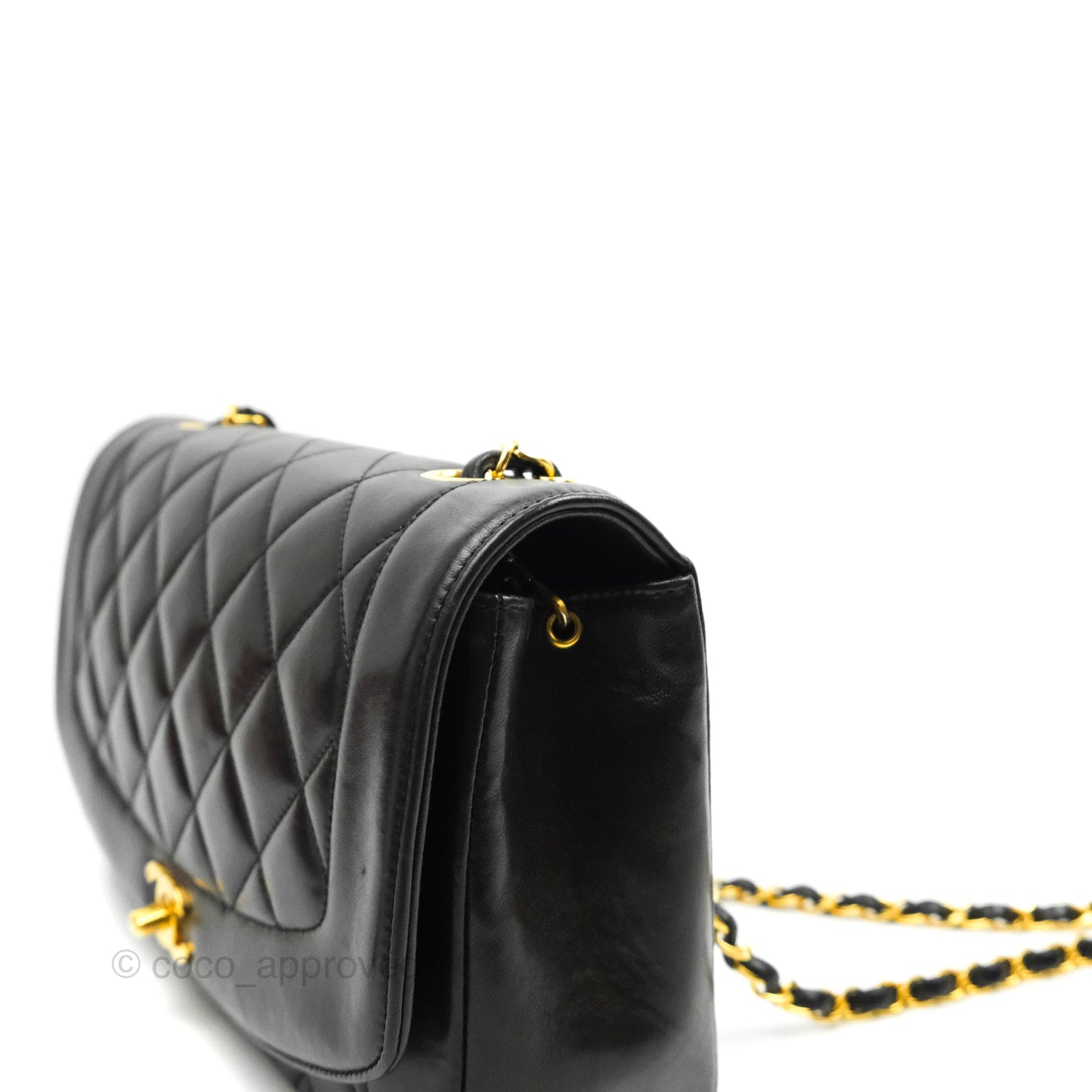 Chanel Vintage Quilted Classic Diana Medium Black Lambskin 24K Gold Hardware