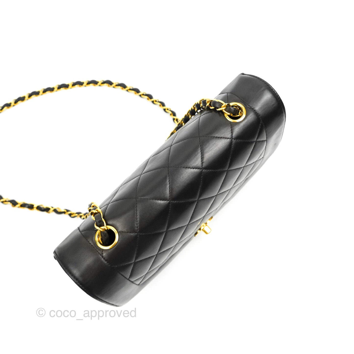 Chanel Vintage Quilted Classic Diana Medium Black Lambskin 24K Gold Hardware