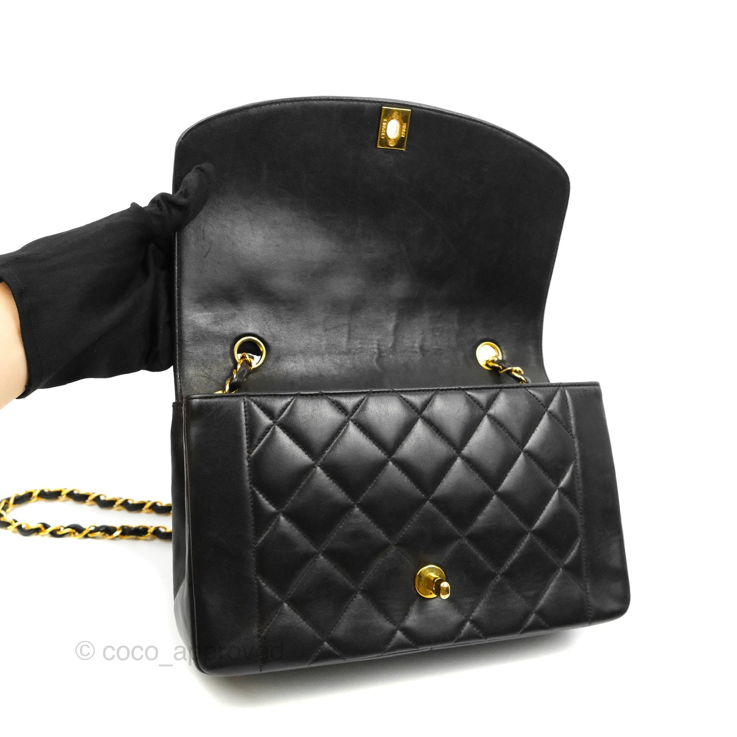 Chanel Vintage Quilted Classic Diana Medium Black Lambskin 24K Gold Hardware