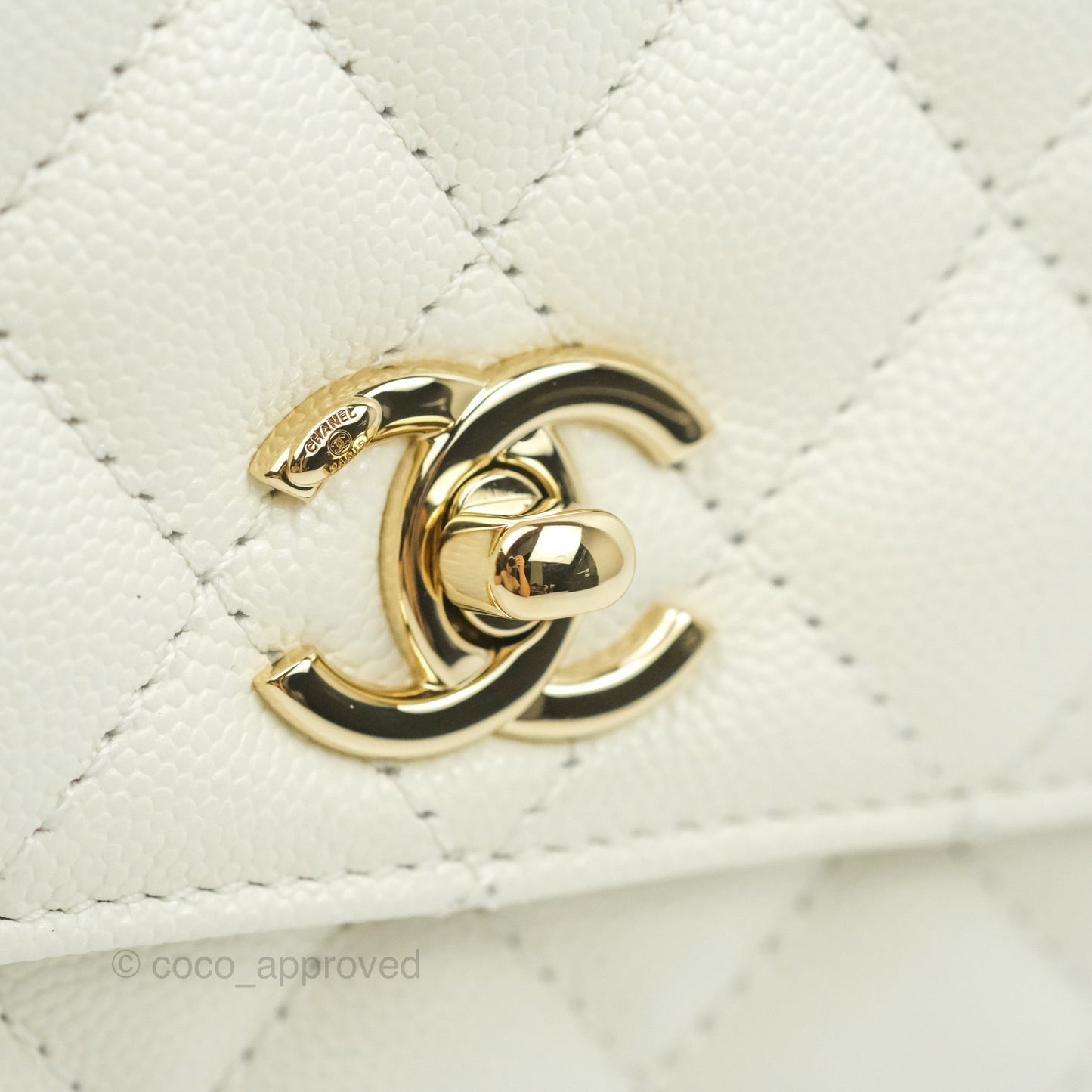 Chanel Extra Mini Quilted Coco Handle White Caviar Gold Hardware