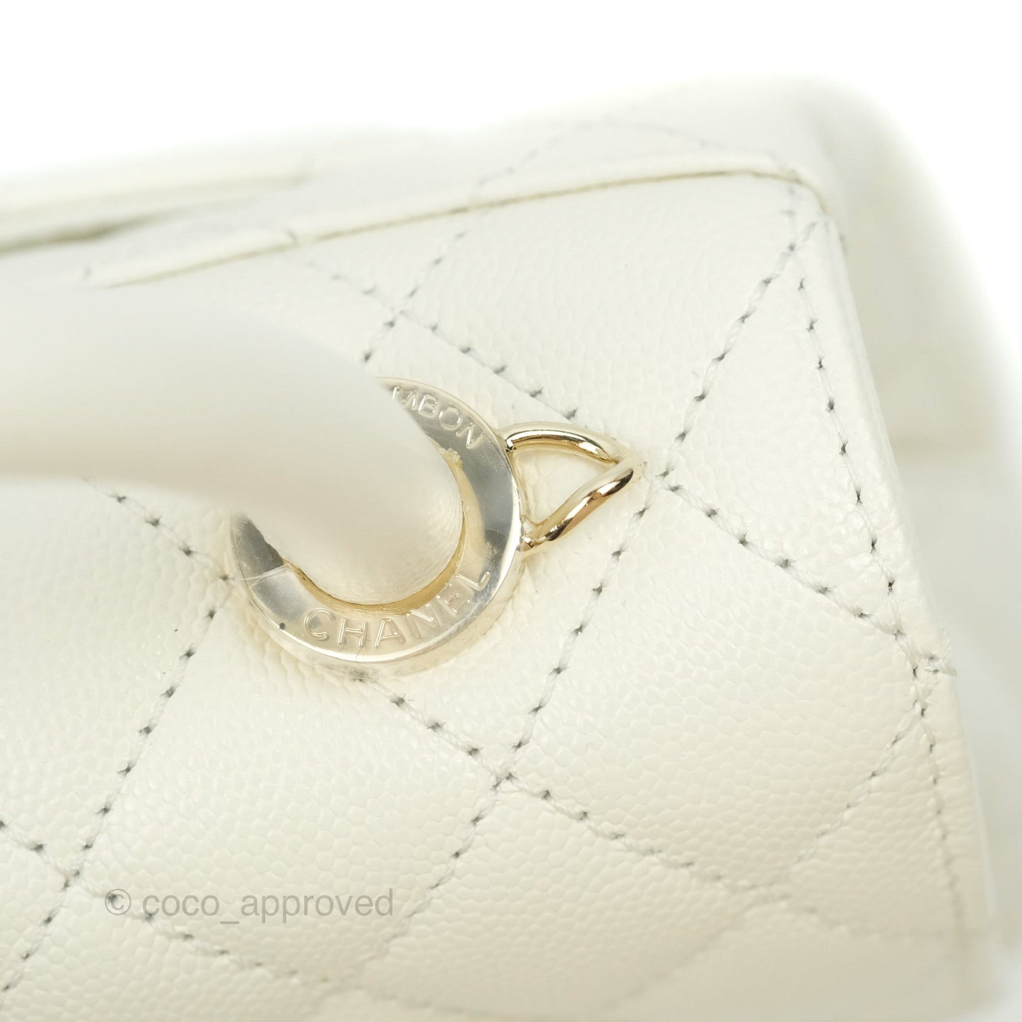 Chanel Extra Mini Quilted Coco Handle White Caviar Gold Hardware