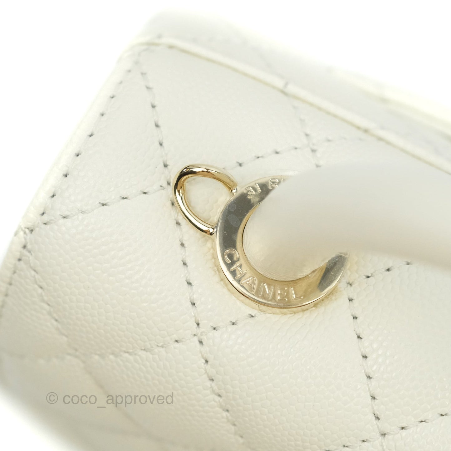 Chanel Extra Mini Quilted Coco Handle White Caviar Gold Hardware