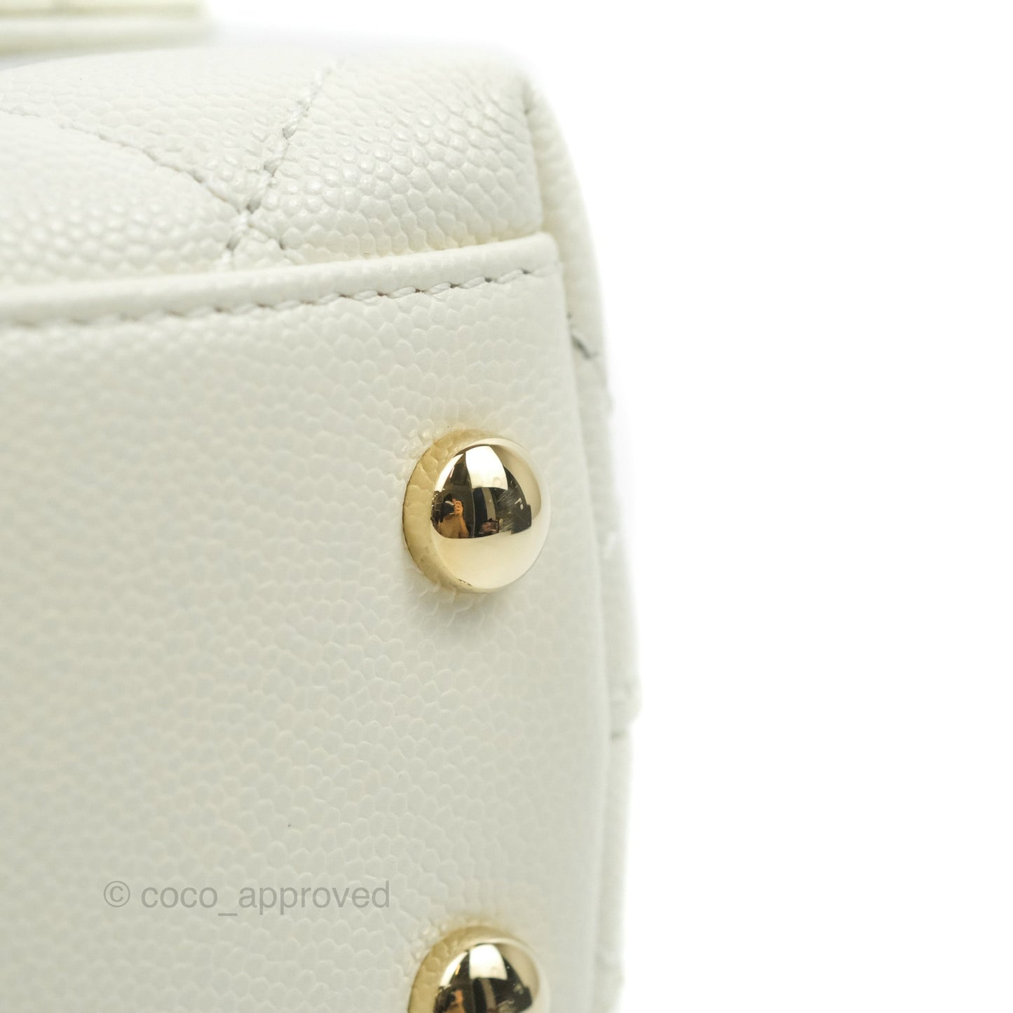 Chanel Extra Mini Quilted Coco Handle White Caviar Gold Hardware