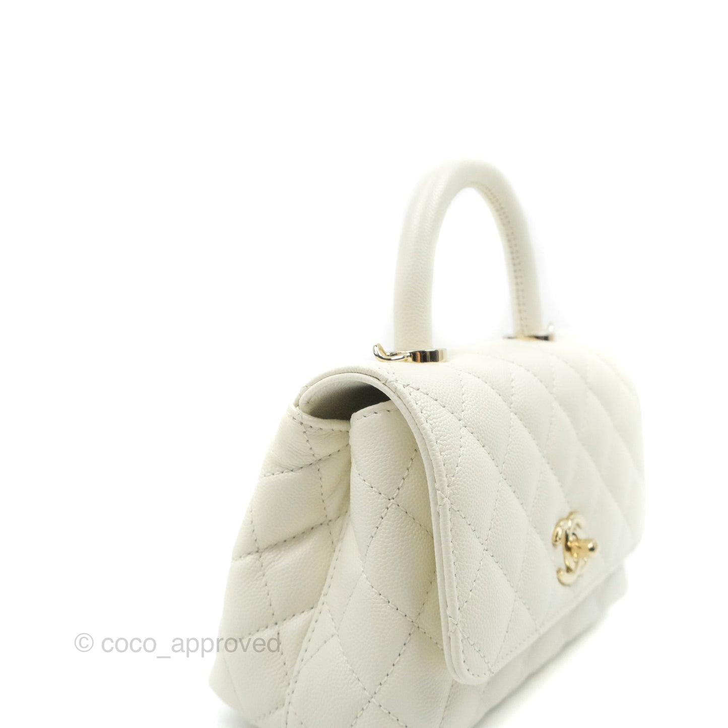 Chanel Extra Mini Quilted Coco Handle White Caviar Gold Hardware