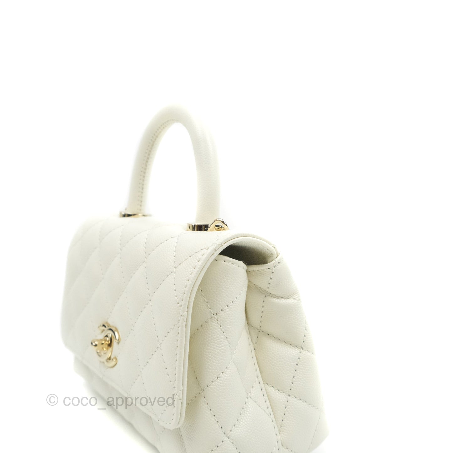 Chanel Extra Mini Quilted Coco Handle White Caviar Gold Hardware