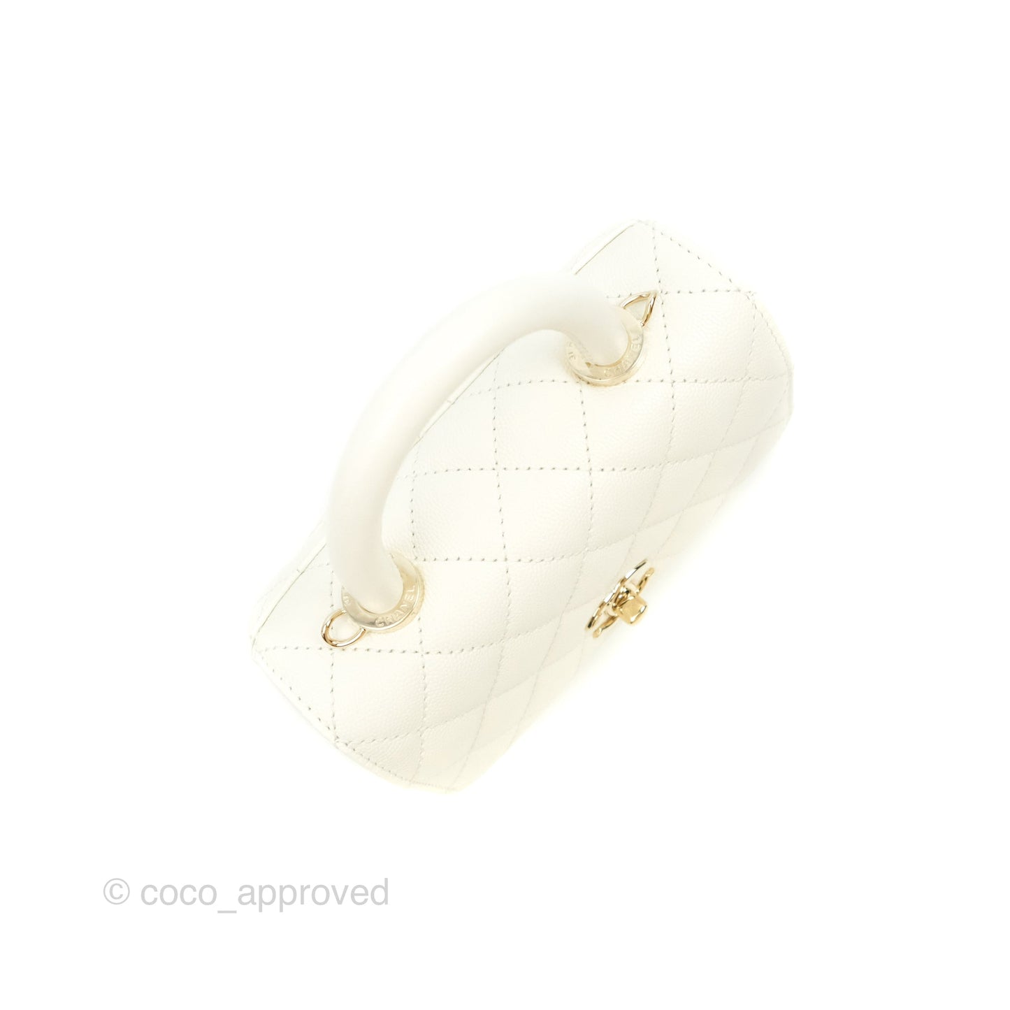Chanel Extra Mini Quilted Coco Handle White Caviar Gold Hardware