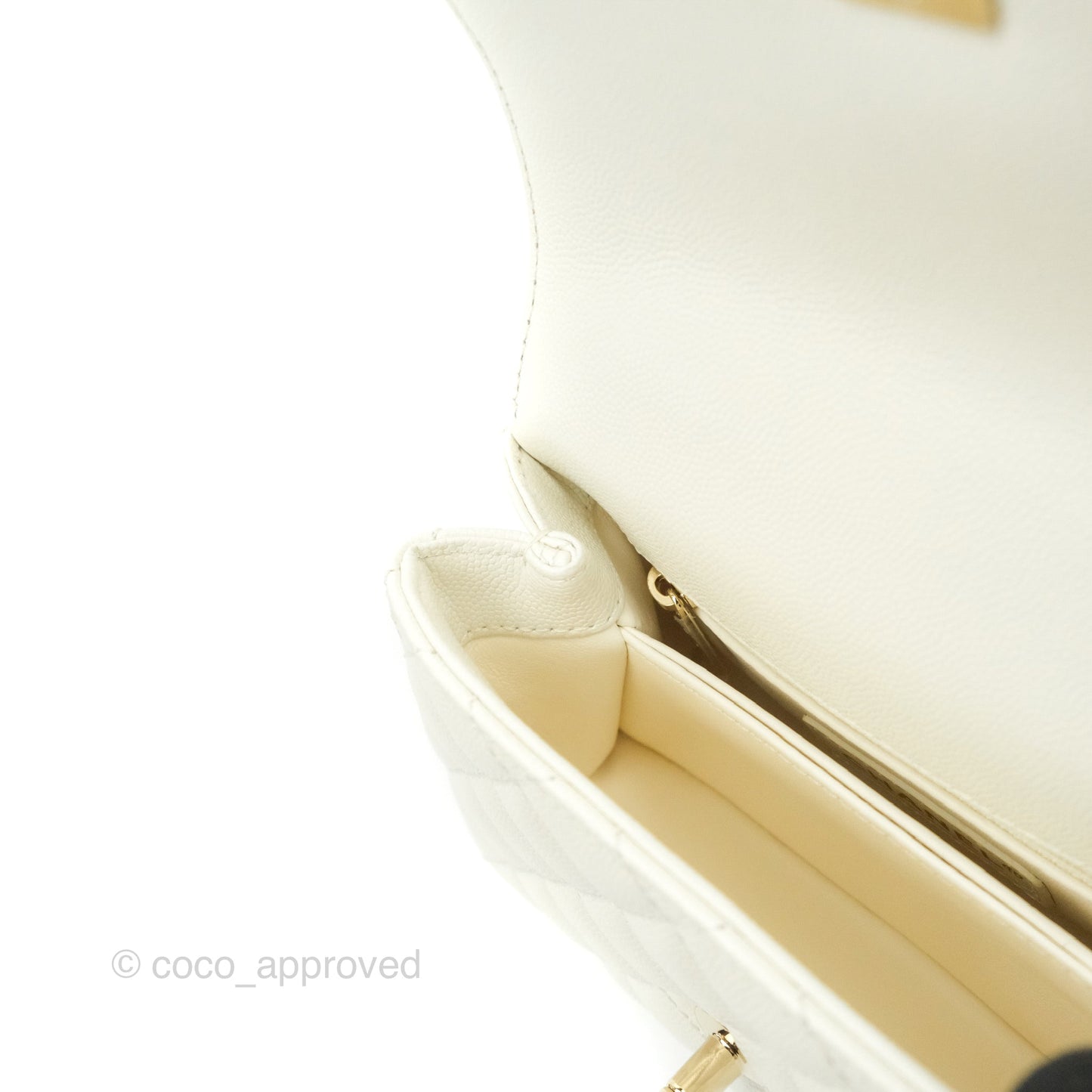 Chanel Extra Mini Quilted Coco Handle White Caviar Gold Hardware